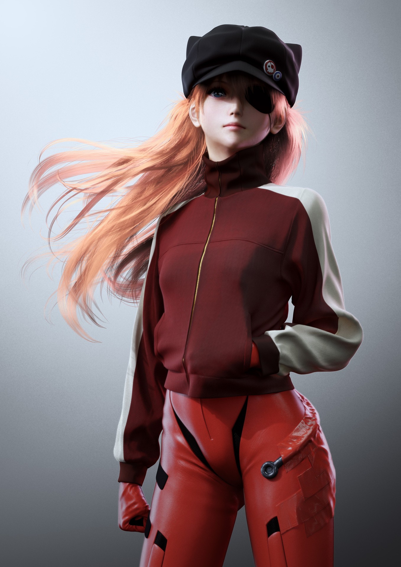 3D Asuka Langley Soryu Neon Genesis Evangelion Anime Girls Anime Hat Long Hair Digital Art Jacket Bl 1357x1920