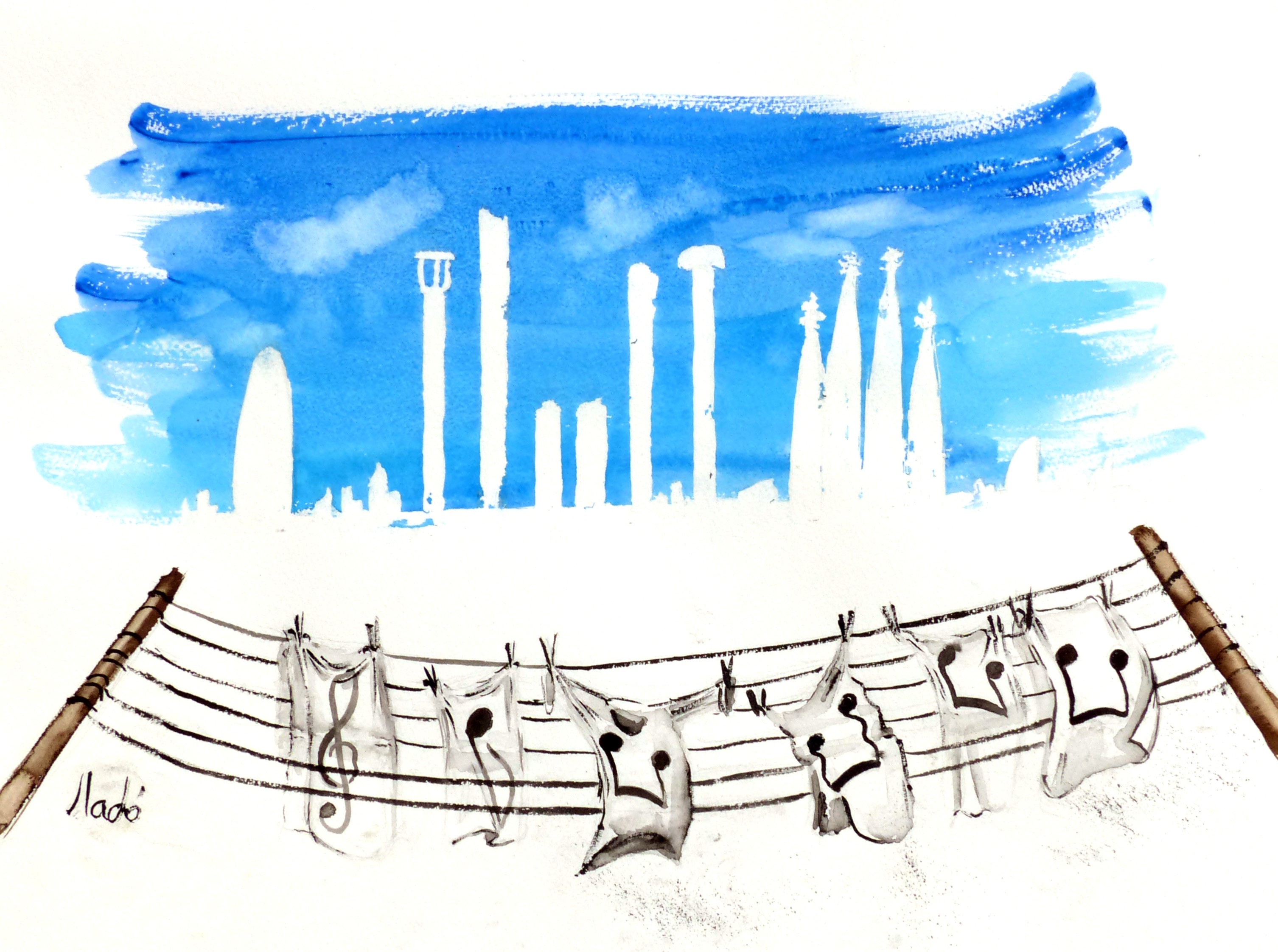 Watercolor Musical Notes City Laundry Blue 3012x2244