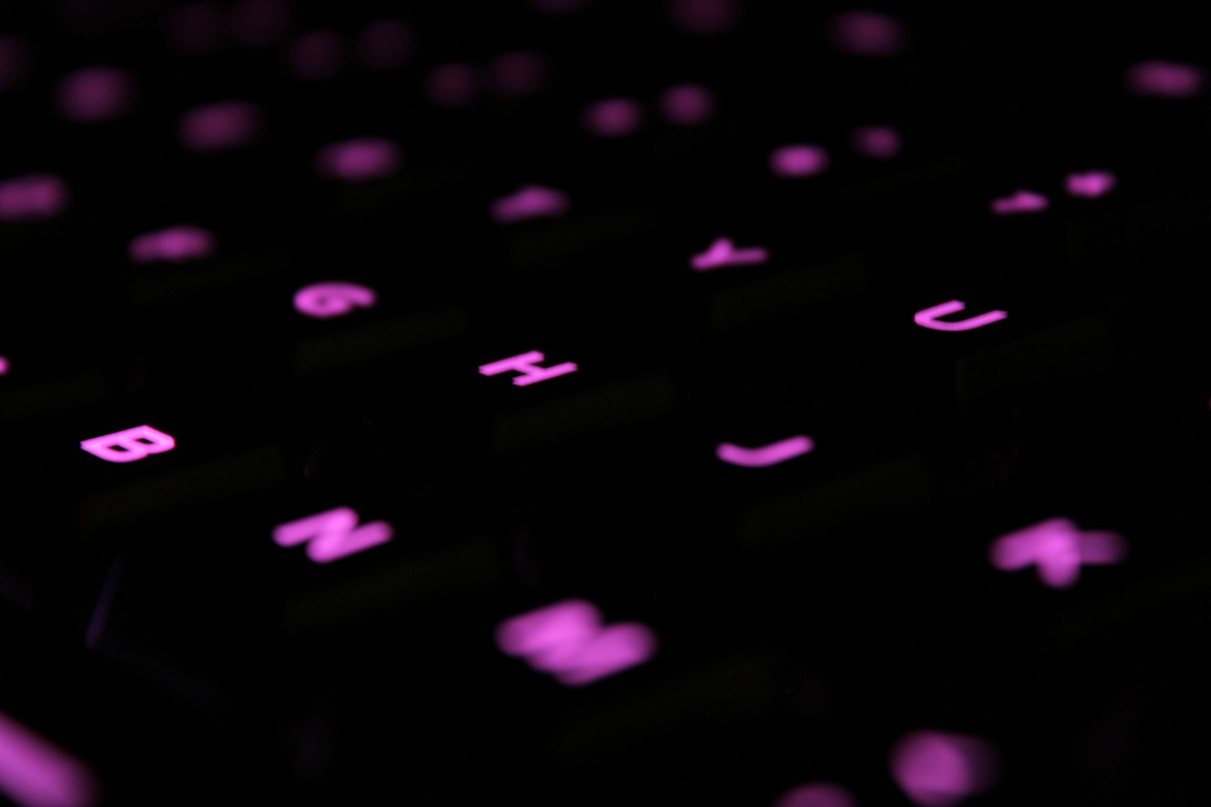 Macro Glowing Technology Keyboards Magenta Pink Black Background 3888x2592