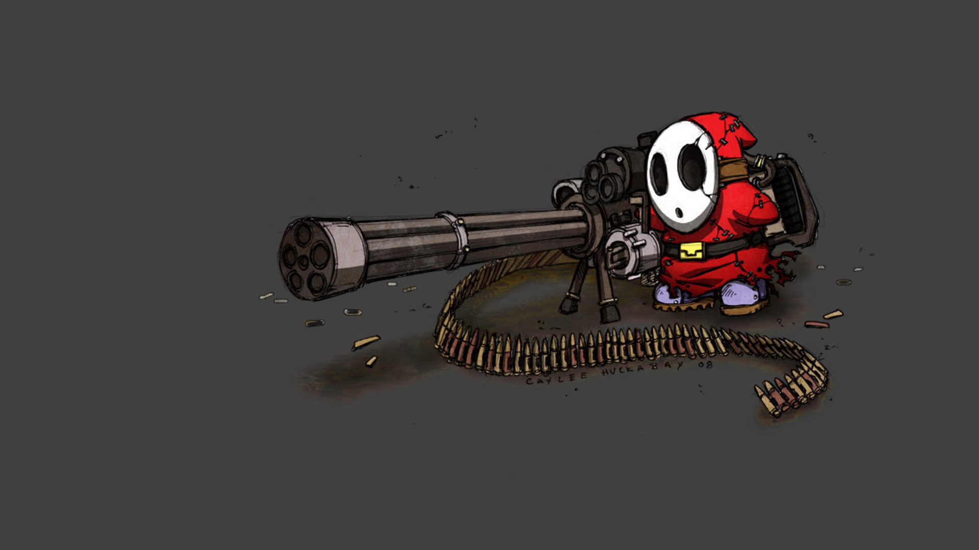 Shy Guy Ammunition Gun Super Mario Artwork Simple Background 1920x1080