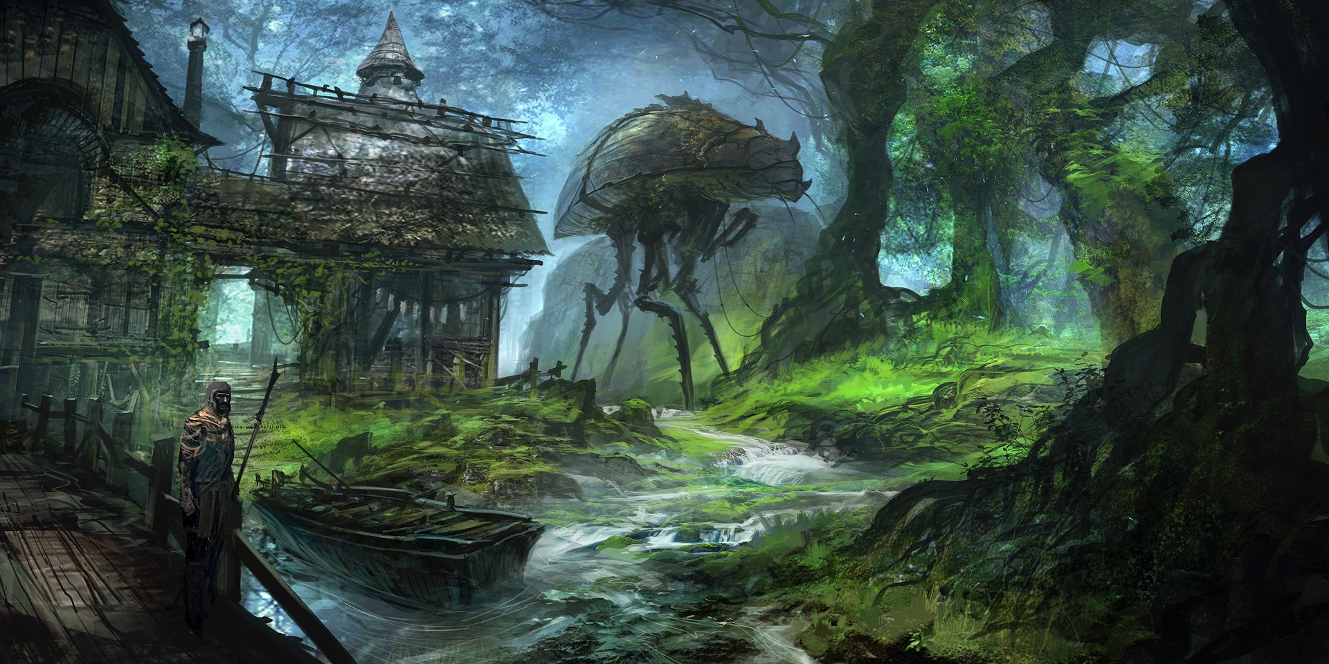 The Elder Scrolls Iii Morrowind Drawing Artwork Fantasy Art Video Games River Forest Concept Art Tre 1920x960