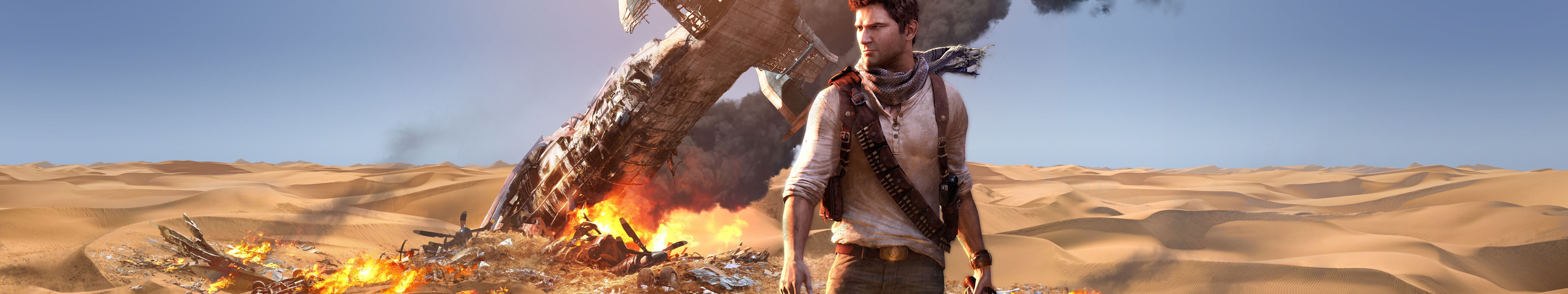 Uncharted Uncharted 3 Drakes Deception Multiple Display Game Poster Video Games Naughty Dog 7680x1440