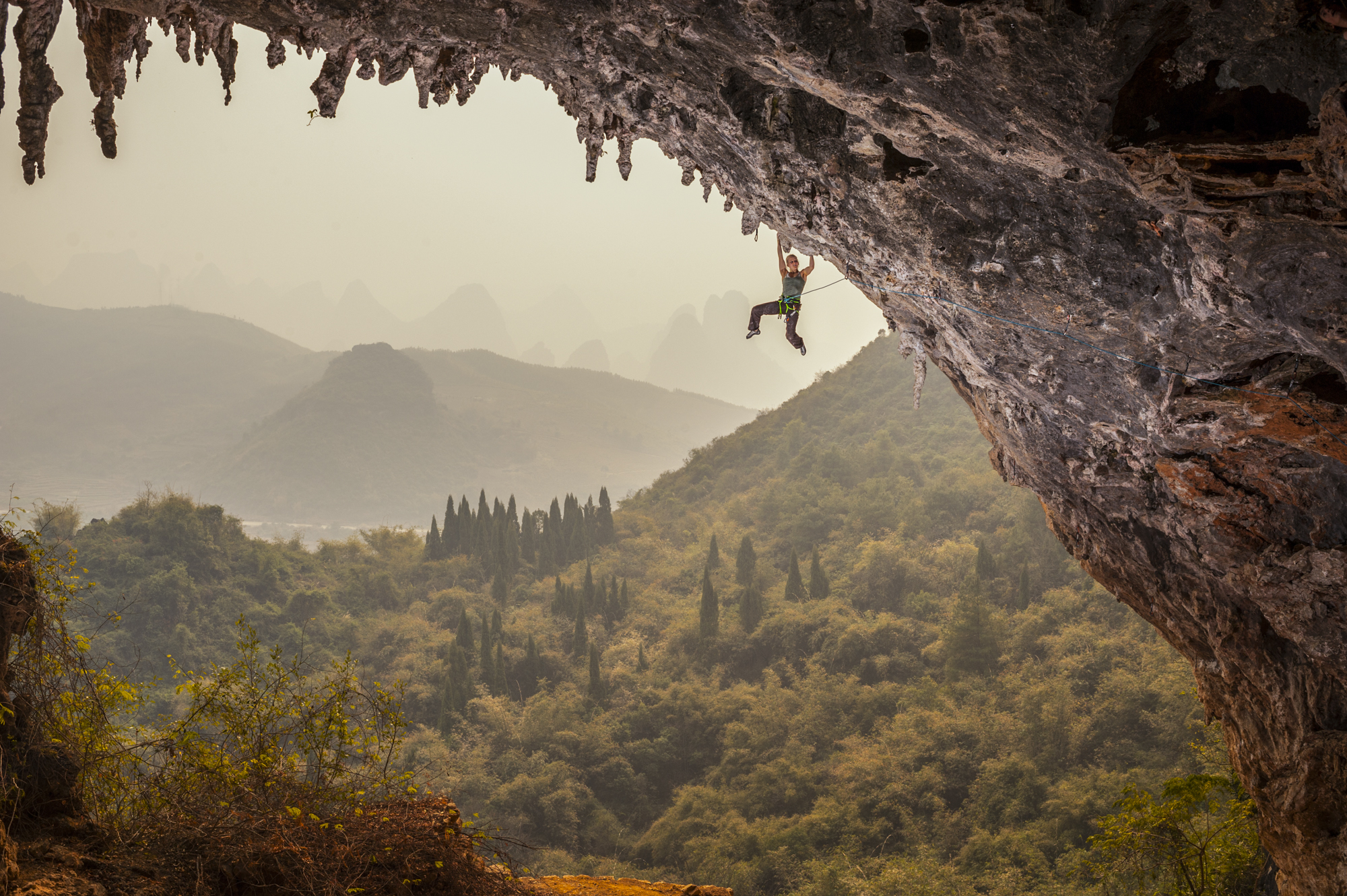 Nature Landscape Trees Forest China Rock Climbing Asia Mountains Women Hills Ropes 2000x1331