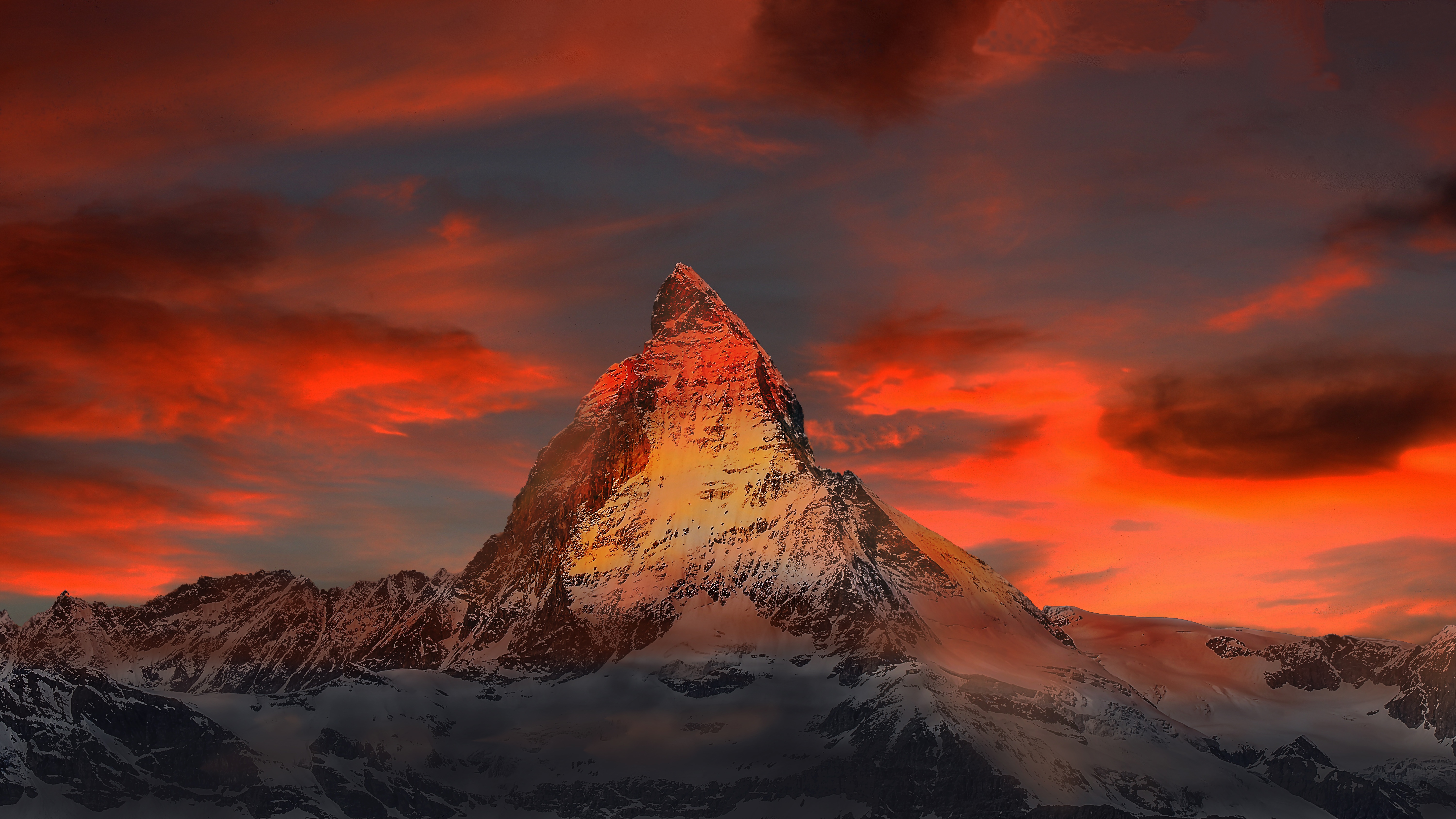Matterhorn Italy Mountain Peak Cliff Sunset Cloud Nature 6000x3376