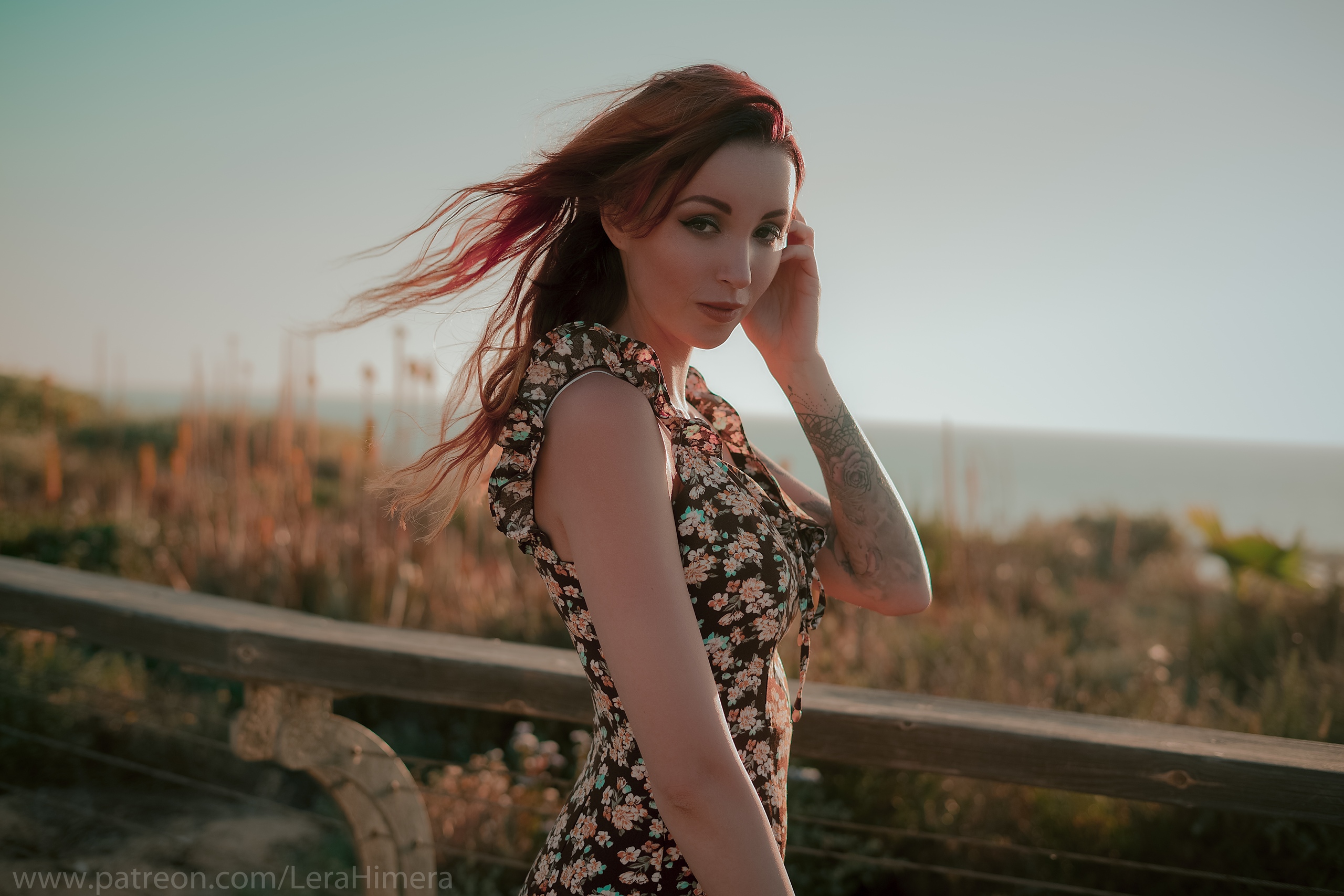 Valery Himera Women Model Redhead Long Hair Portrait Looking At Viewer Dress Outdoors Tattoo Inked G 2560x1707