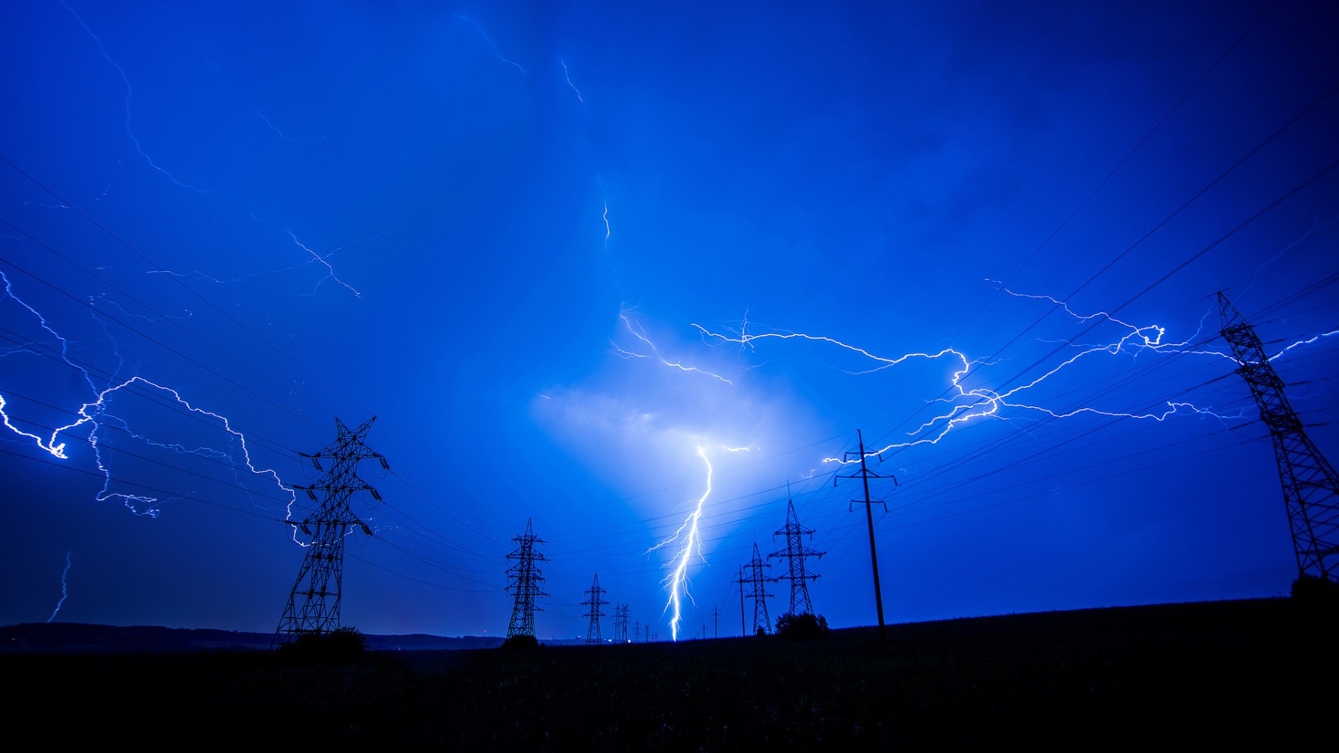 Nature Landscape Lightning Storm Dark Utility Pole Electricity Long Exposure 1920x1080