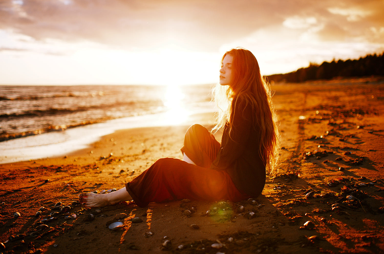 Marat Safin Women Redhead Long Hair Beach Sea Sunset 1500x994