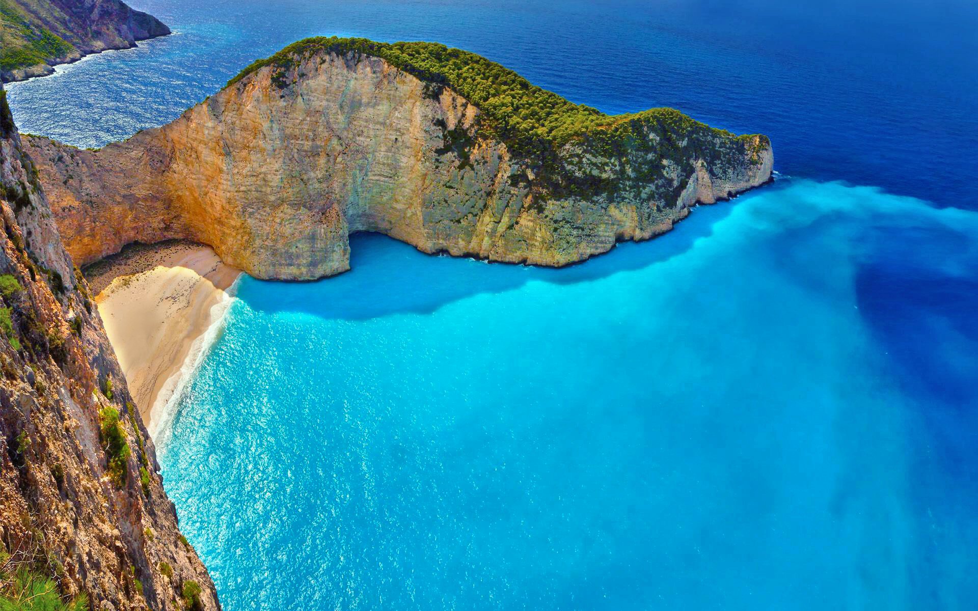 Zakynthos Greece Turquoise Azure Blue Beach Horizon Nature Cliff Sunny Summer 1920x1200