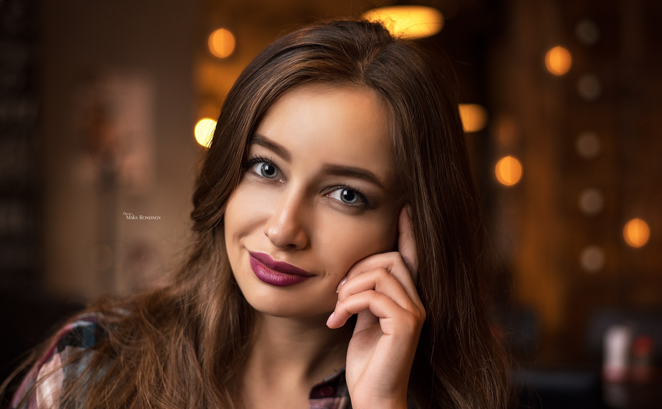 Women Smiling Maksim Romanov Face Portrait Makeup 2560x1581