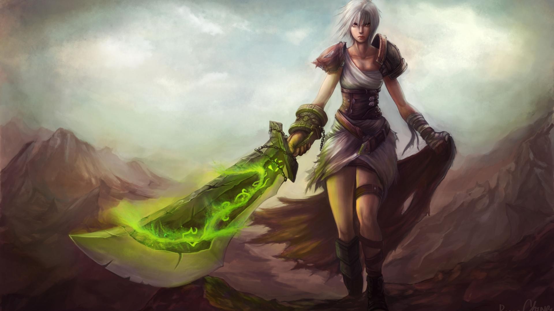 League Of Legends Riven Video Games Fantasy Girl 1920x1080