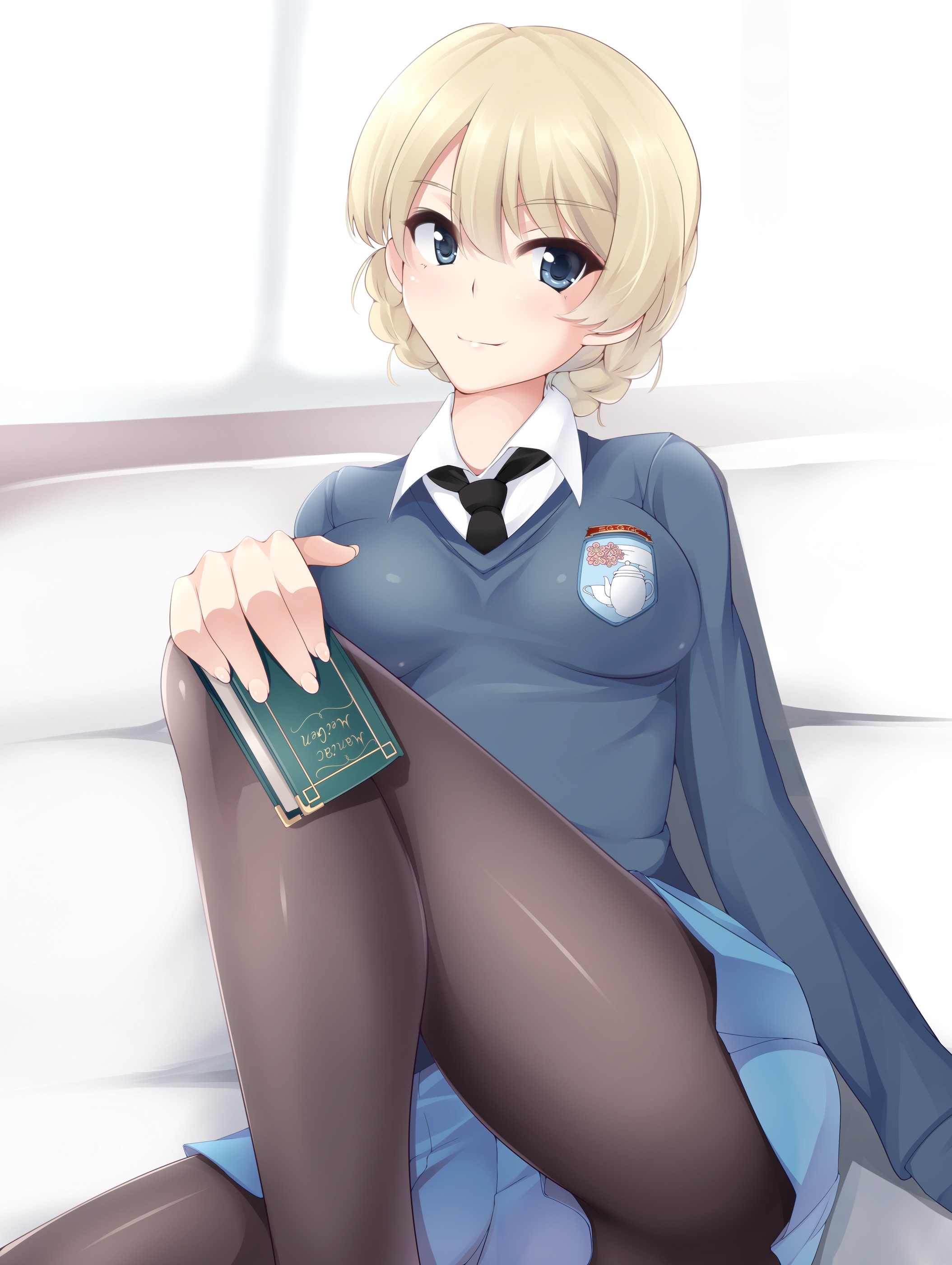 Anime Anime Girls Girls Und Panzer Darjeeling Short Hair Blonde Blue Eyes Legs Sweater 2109x2800