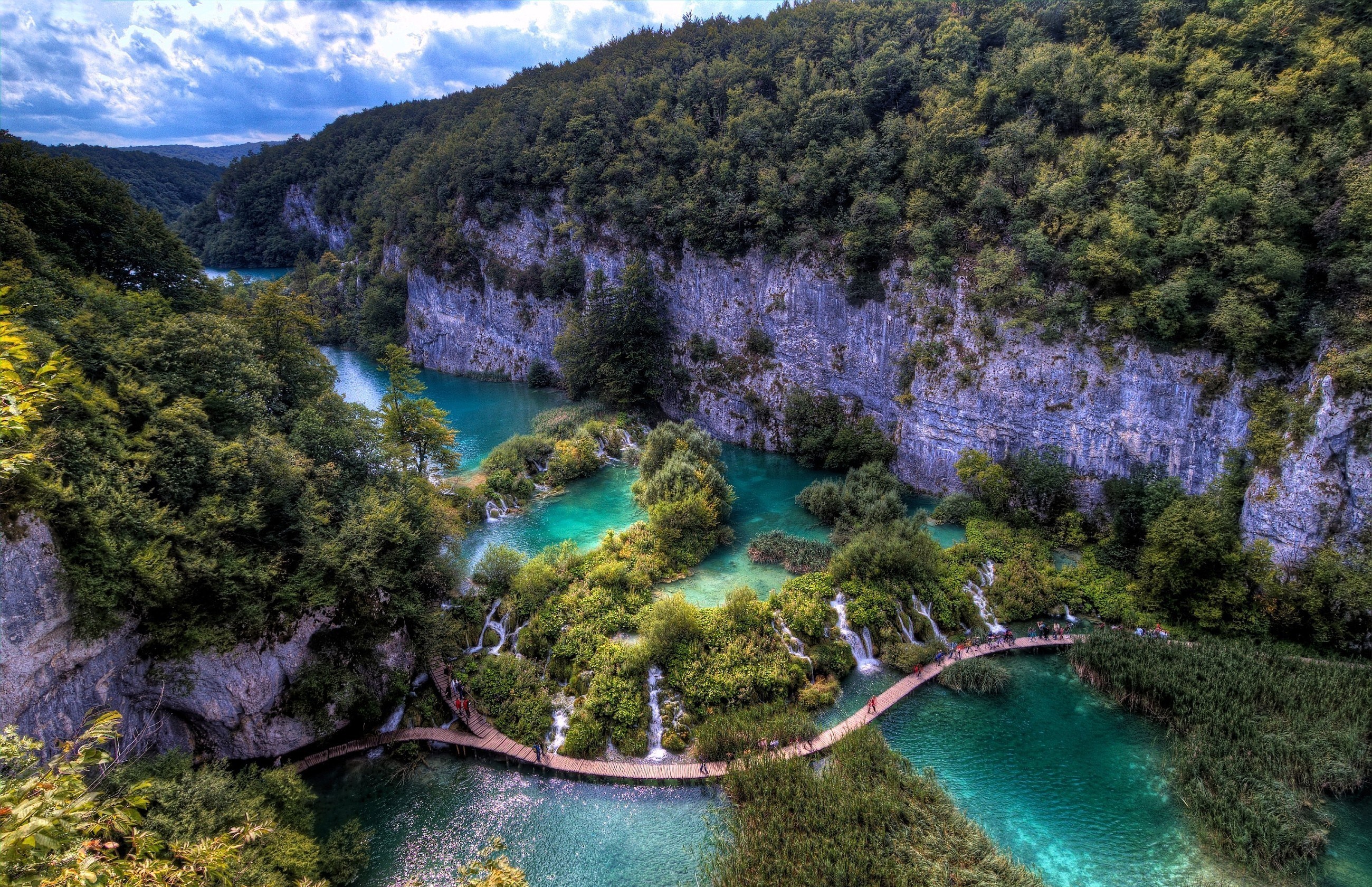 Nature Landscape Trees Bridge Plitvice National Park Plitvice Lakes National Park Croatia River Clif 2600x1680