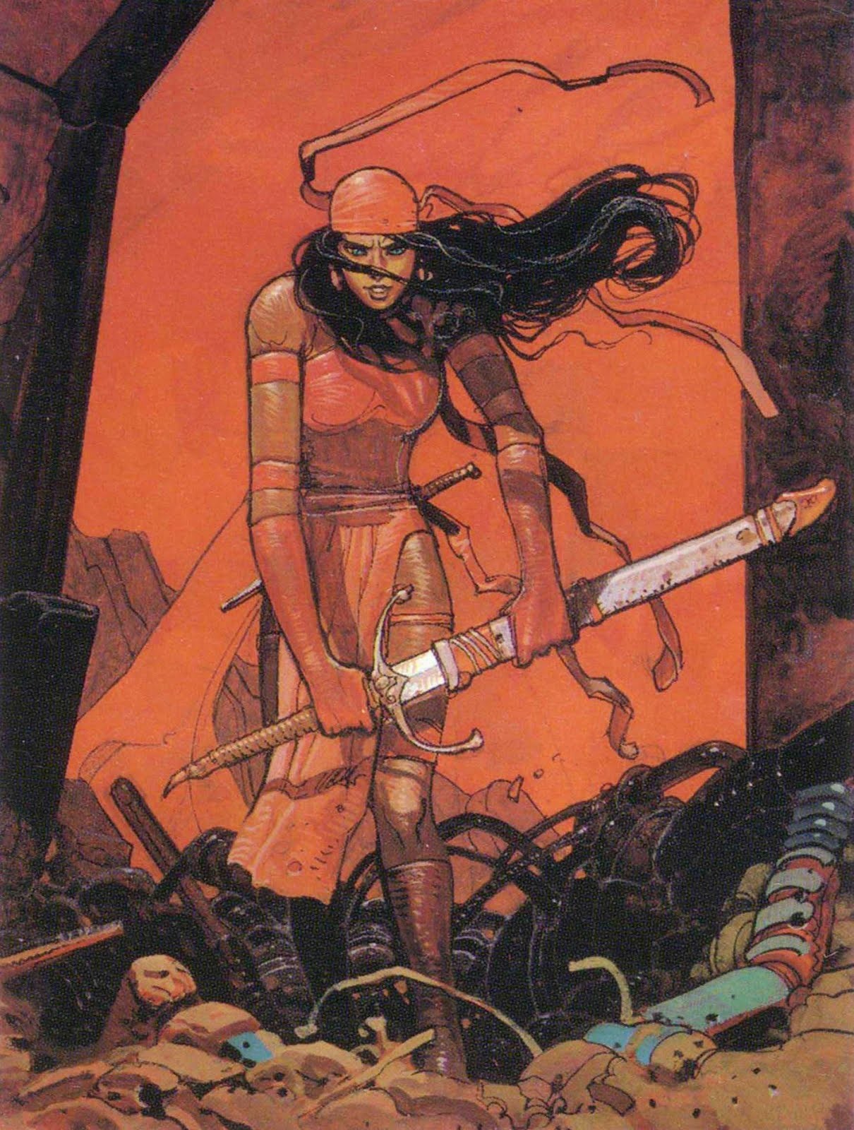 M Bius Marvel Comics Elektra Fantasy Girl Sword Dark Hair Warrior Dark Fantasy Long Hair Comics Oran 1210x1600