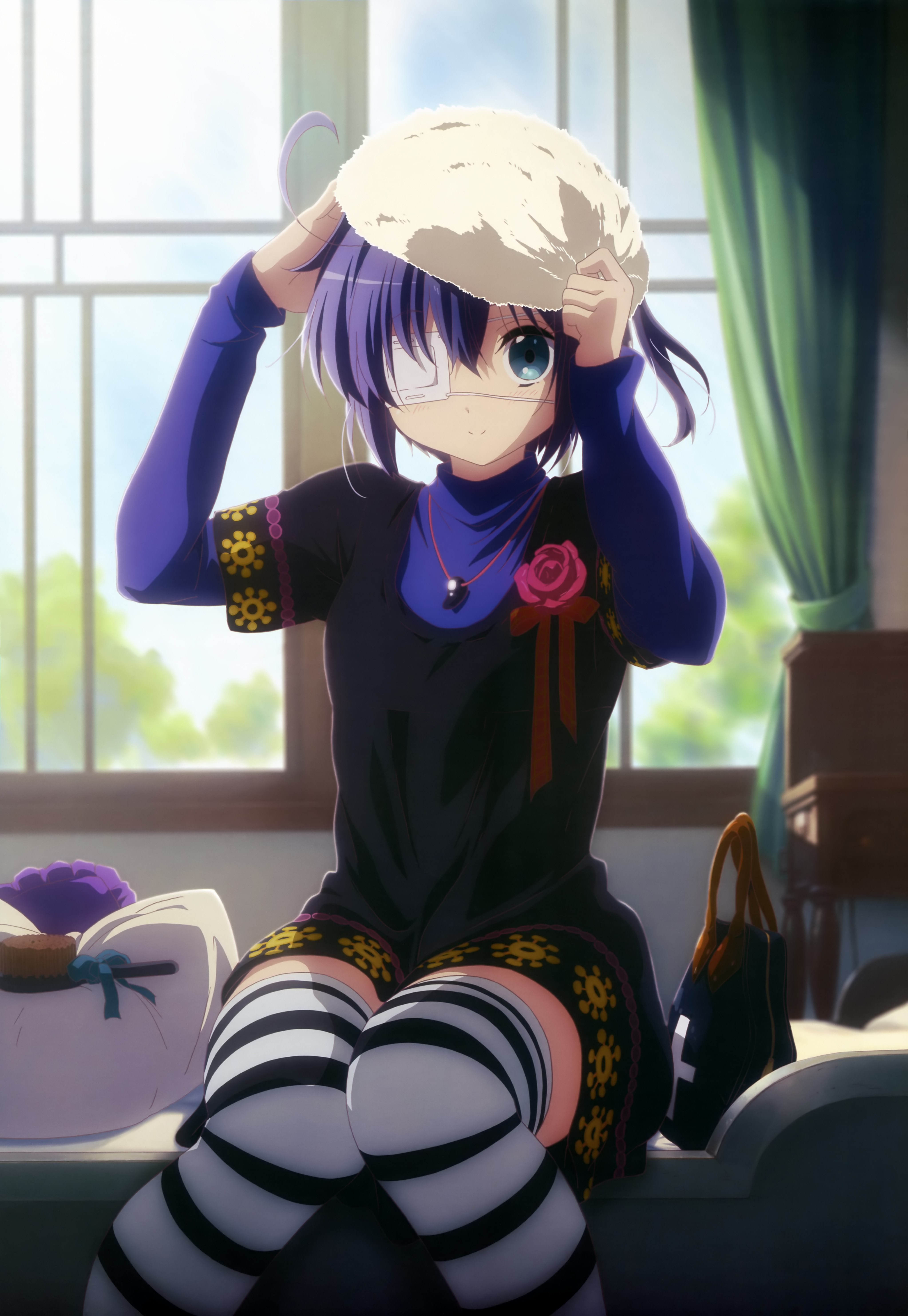 Chuunibyou Demo Koi Ga Shitai Anime Girls Takanashi Rikka Purple Hair Sitting Anime Necklace Hat 4091x5926