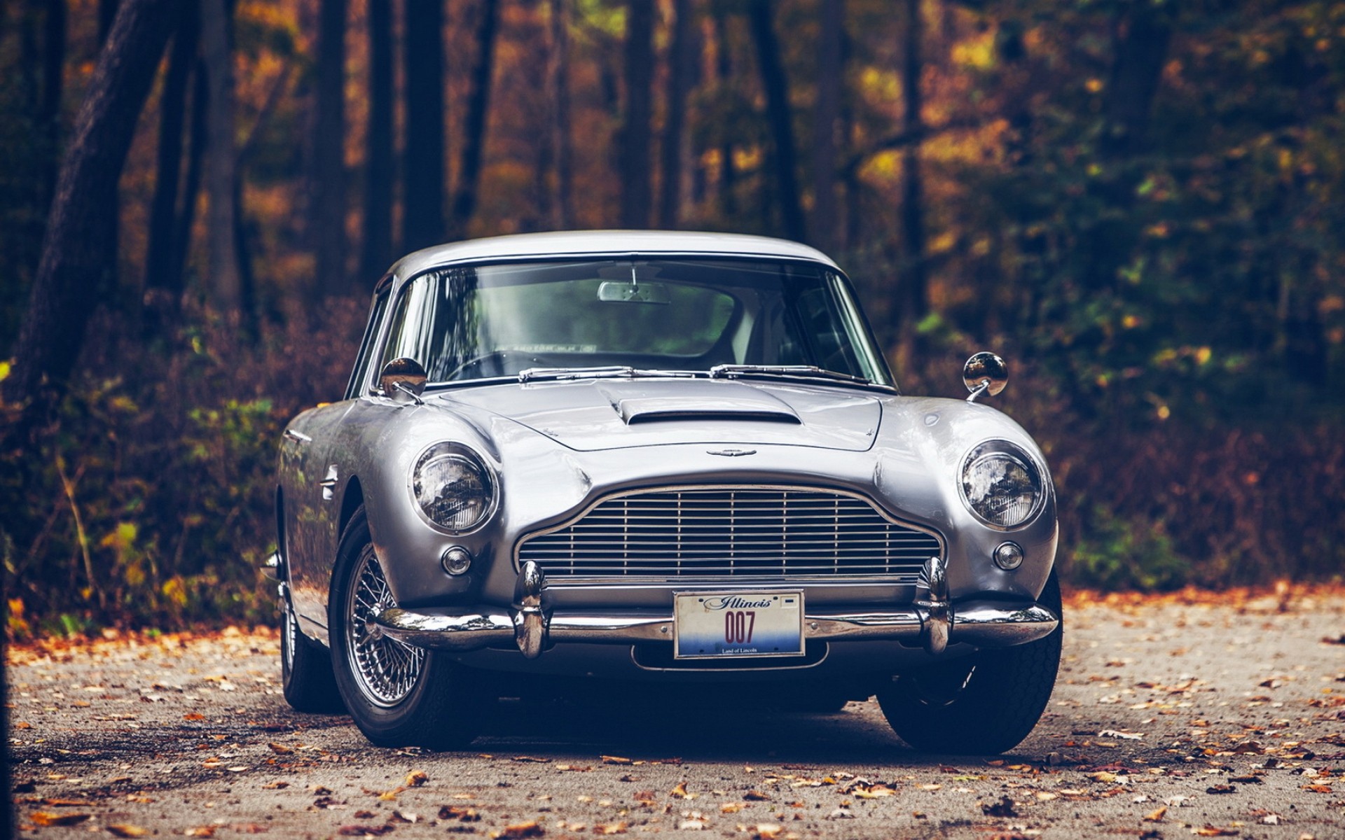 Car Aston Martin Aston Martin DB5 Fall Road Forest 007 James Bond Leaves 1920x1200