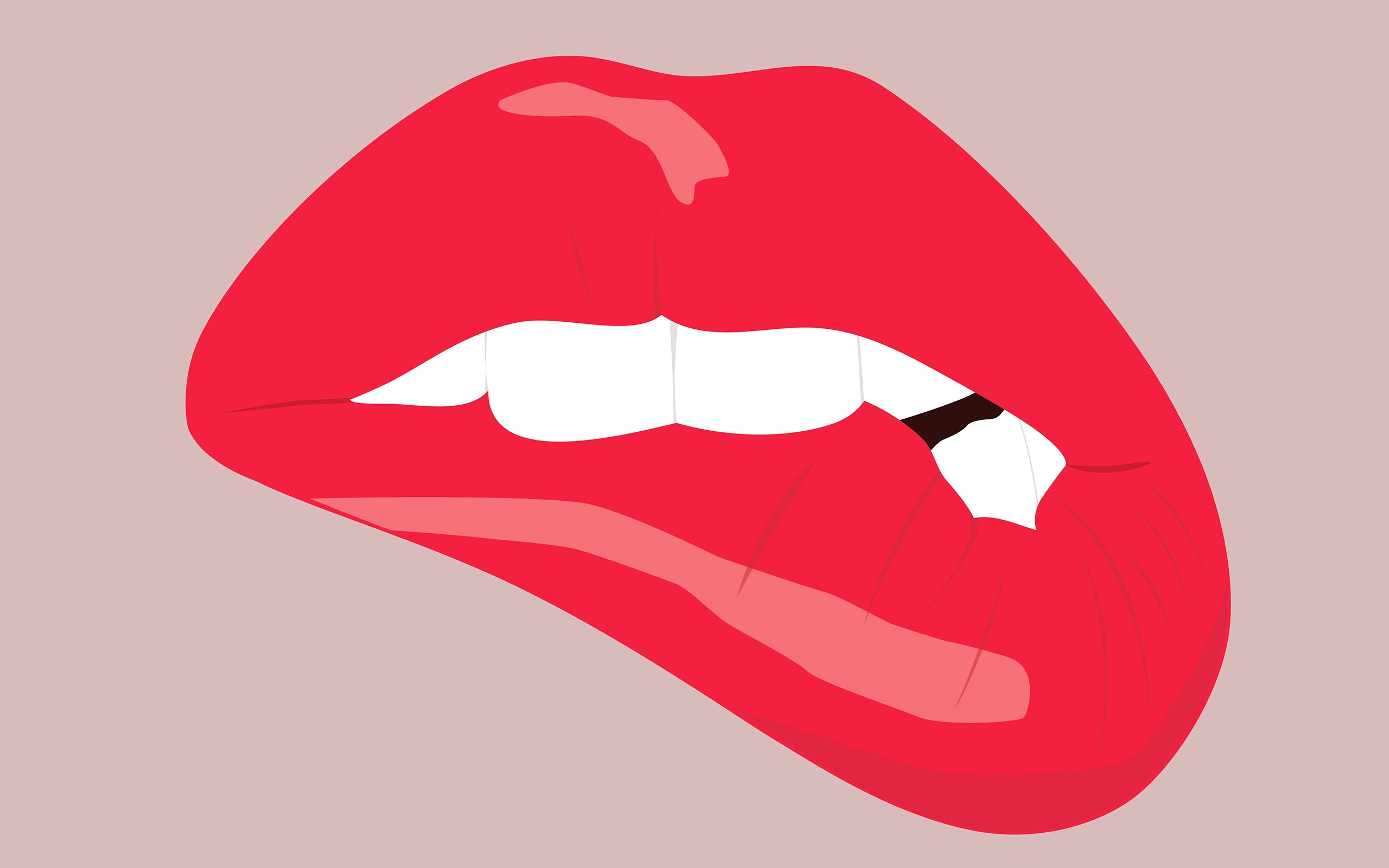 Minimalism Digital Art Simple Background Mouths Biting Lip Lips Teeth 2560x1600