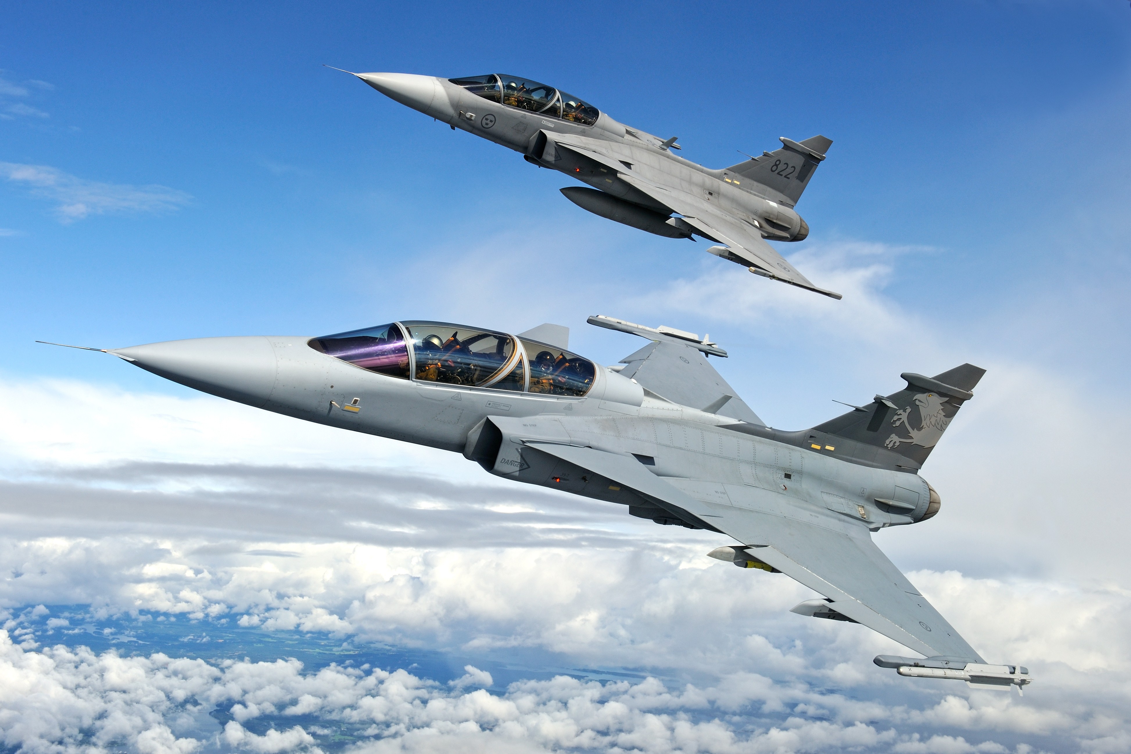 JAS 39 Gripen Jet Fighter Airplane Aircraft Sky Military Military Aircraft Vehicle 3893x2595