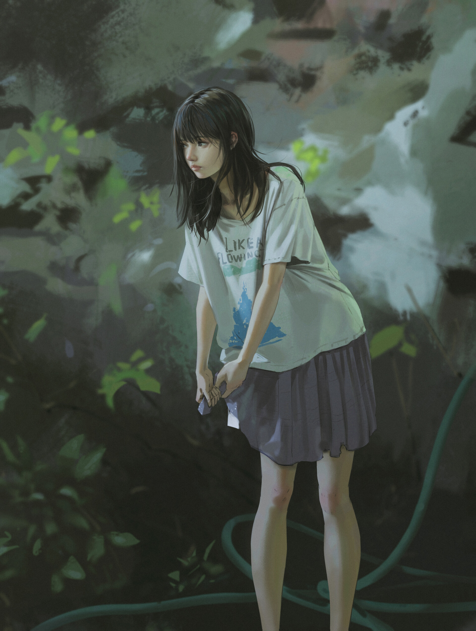 Anime Anime Girls Rui Li Concept Art Digital Black Hair Wet Vertical 1920x2544