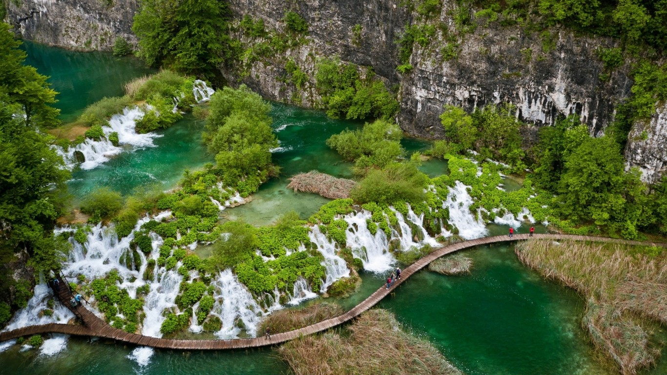 Green Water Landscape Nature Waterfall Croatia Plitvice National Park 1366x768