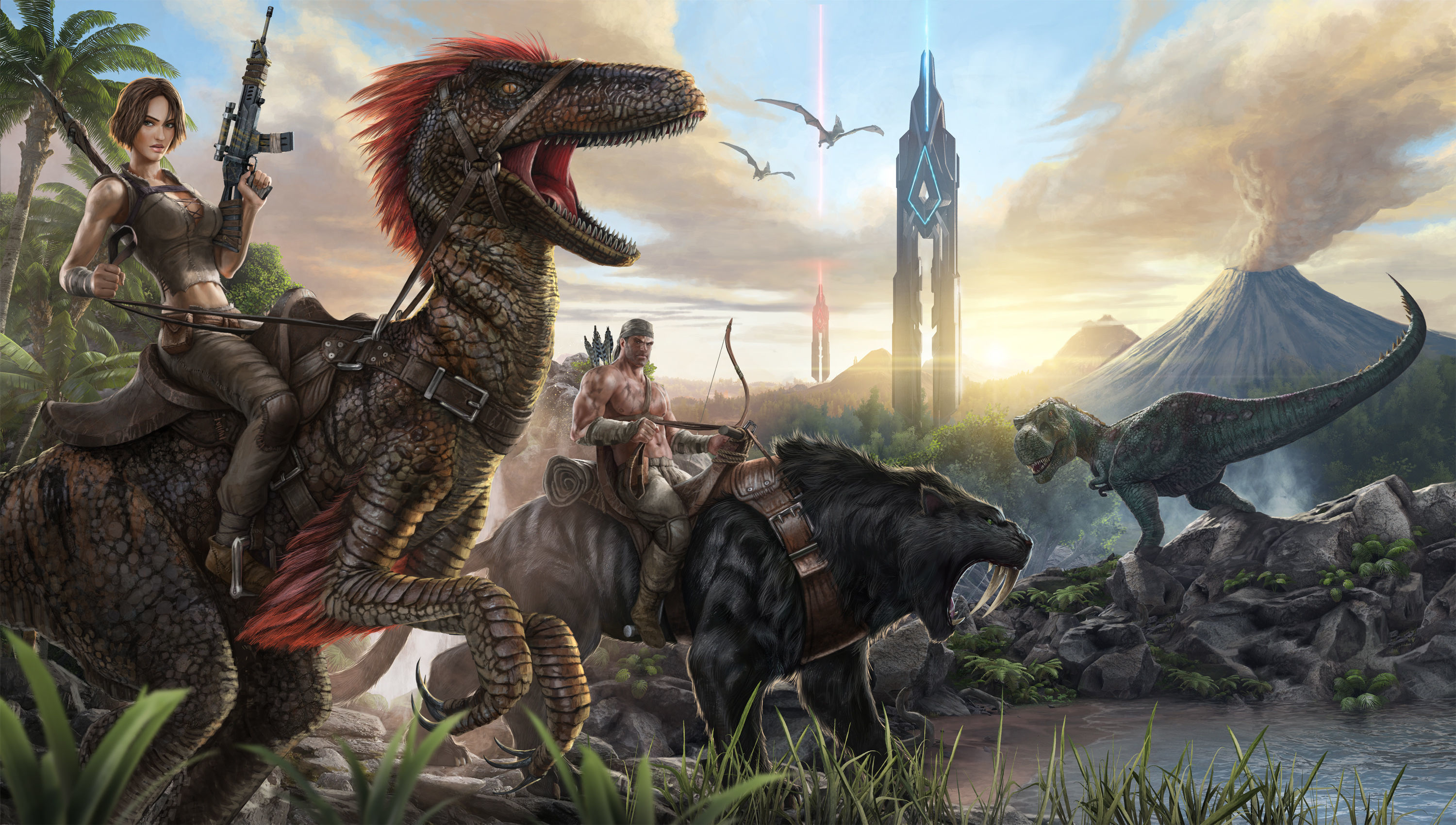 Ark Survival Evolved Dinosaur Warrior Woman Warrior 3000x1701