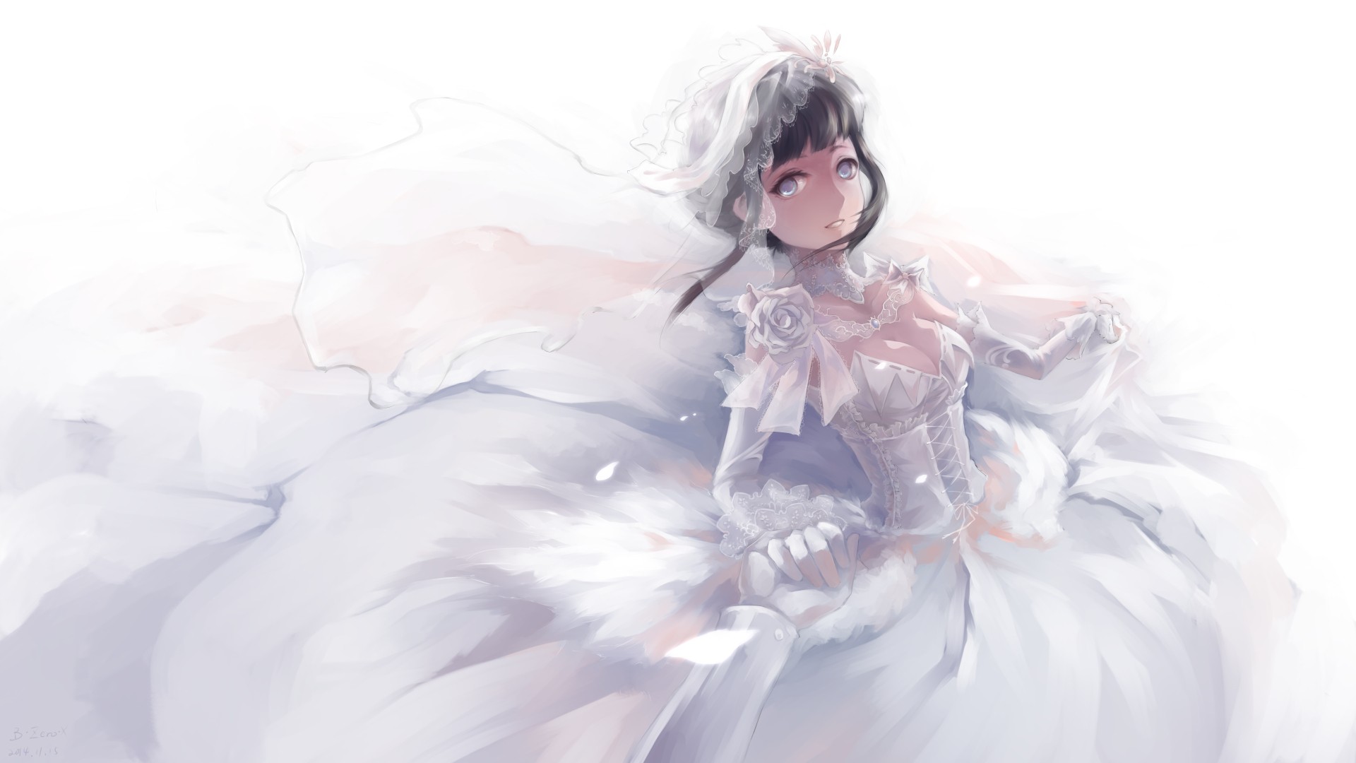Anime Naruto Shippuuden Anime Girls Brides Wedding Dress Simple Background White Background Dark Hai 1920x1080