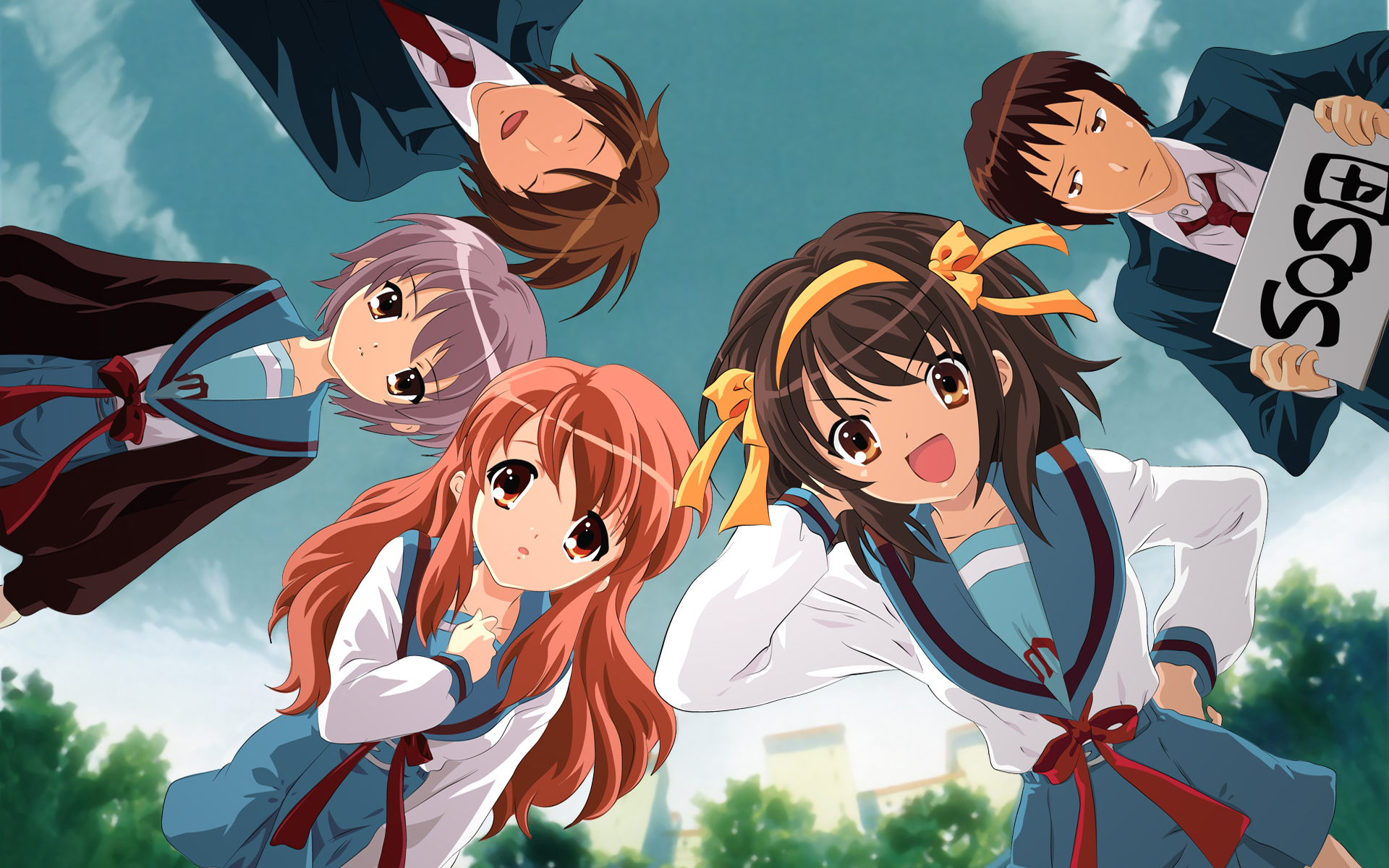 Kyon Haruhi Mikuru Asahina Haruhi Suzumiya Yuki Nagato Itsuki Koizumi Brown Hair Brown Eyes Short Ha 1920x1200