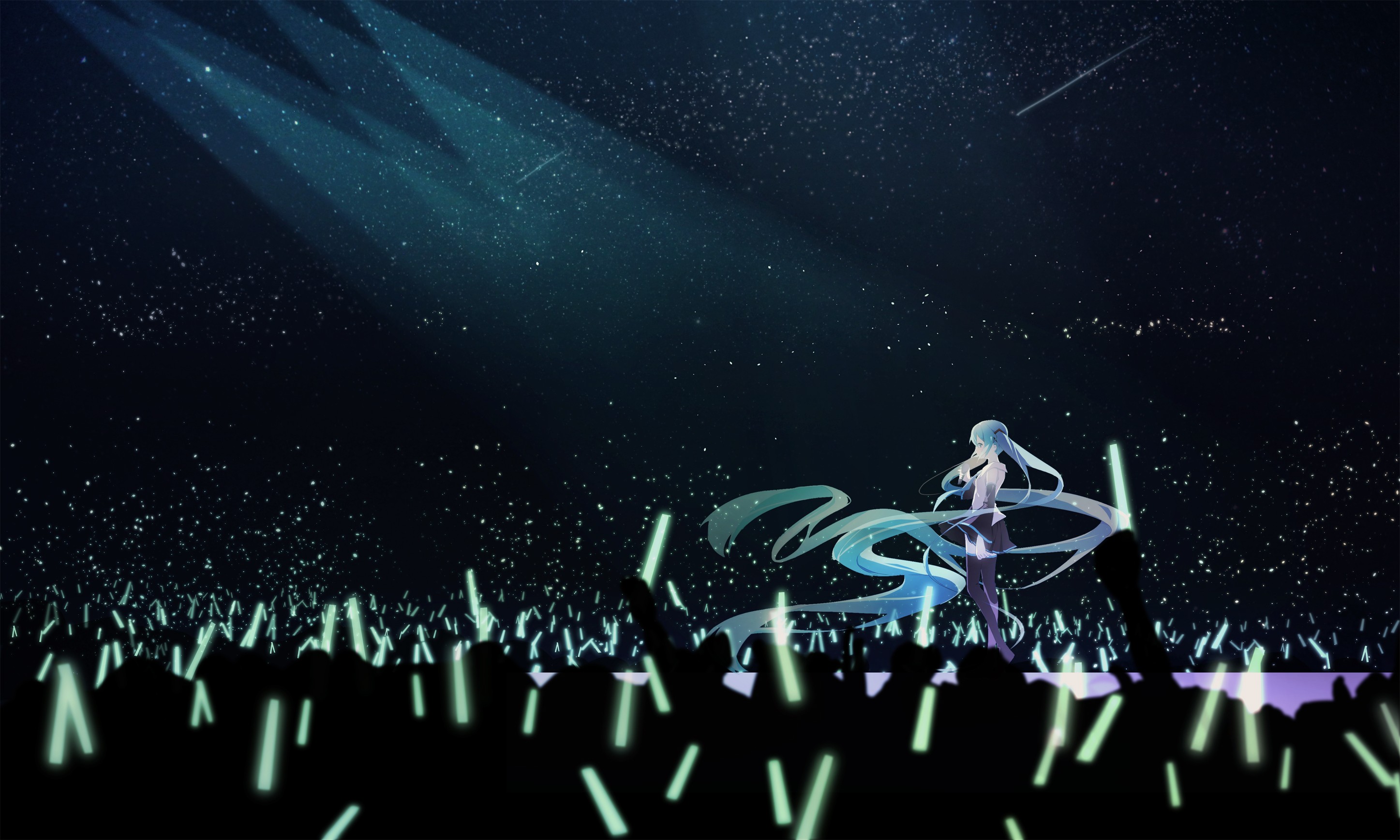 Anime Anime Girls Twintails Vocaloid Hatsune Miku Blue Hair Concerts Music Crowds Long Hair Blue Eye 2894x1737
