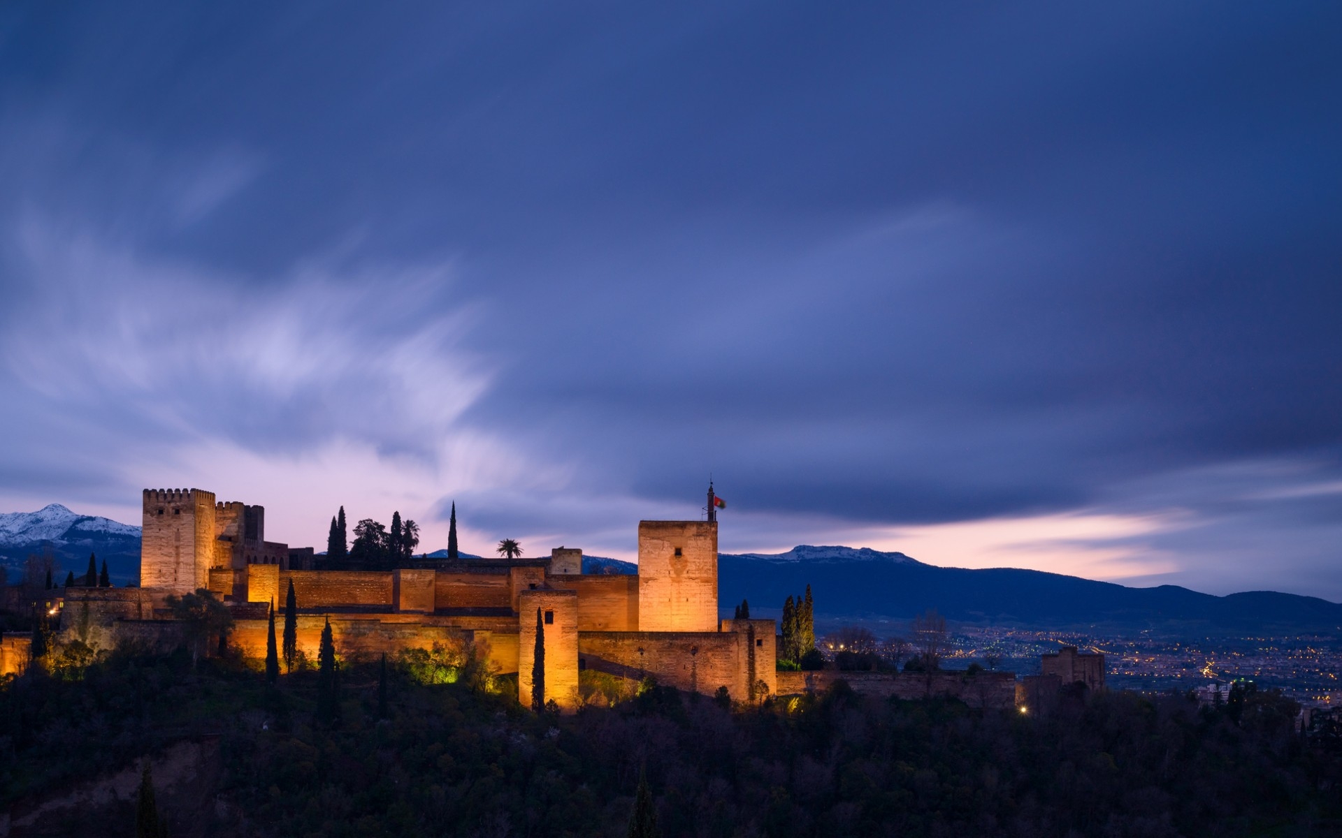 Landscape City Mountain Granada Night 1920x1200