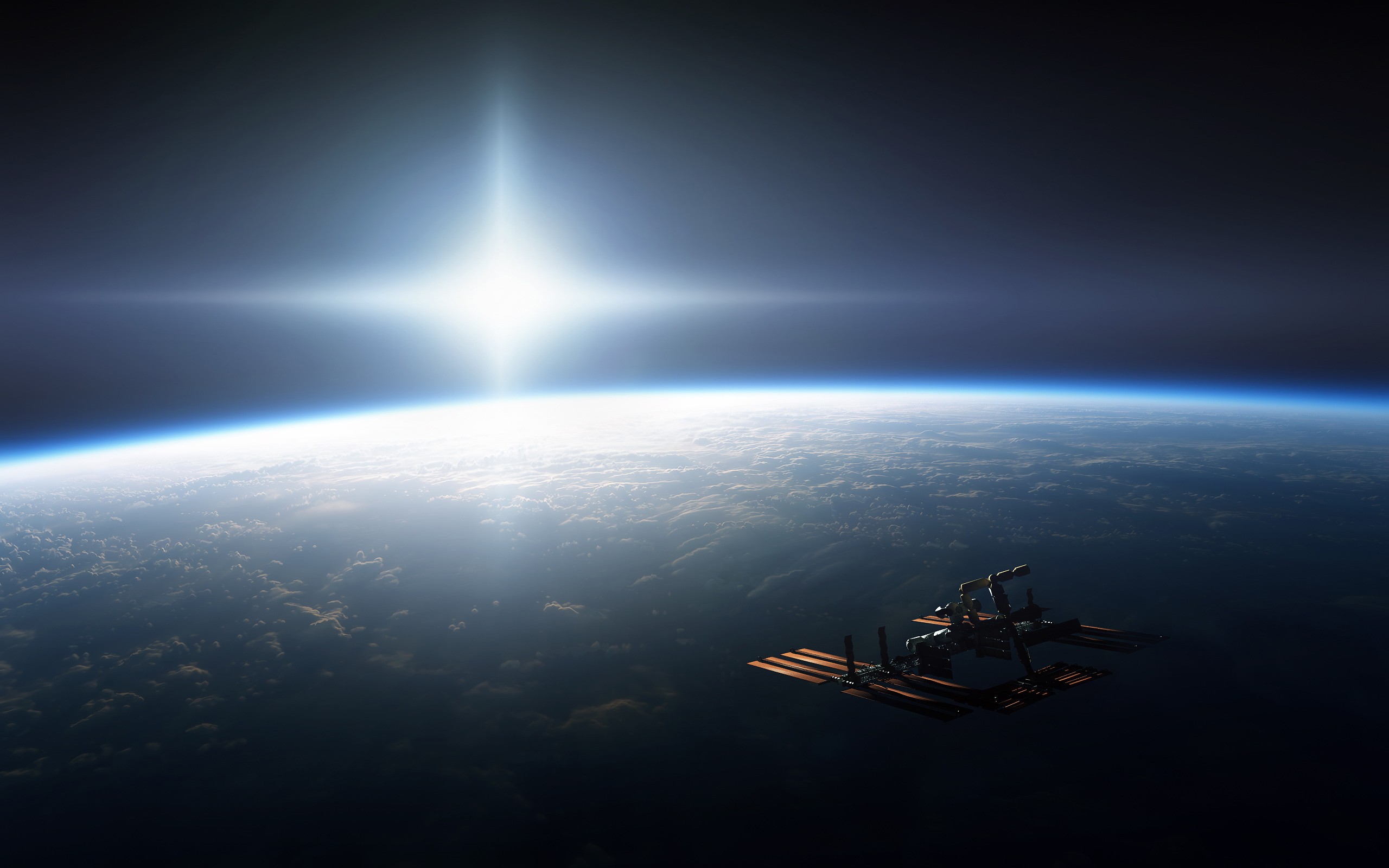 Photography International Space Station ISS Space Earth Sun Horizon Space Station CGi Digital Art Sp 2560x1600