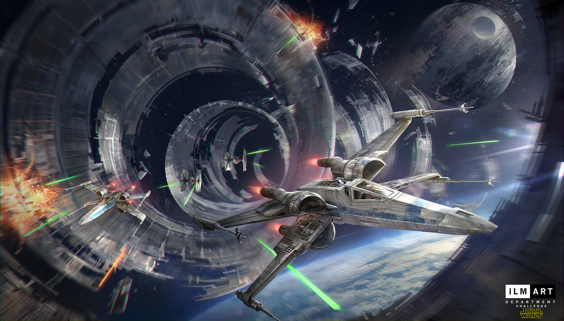 Star Wars X Wing Spaceship TiE Fighter Blaster Fighting Dogfight Death Star Tunnel Laser 1920x1093