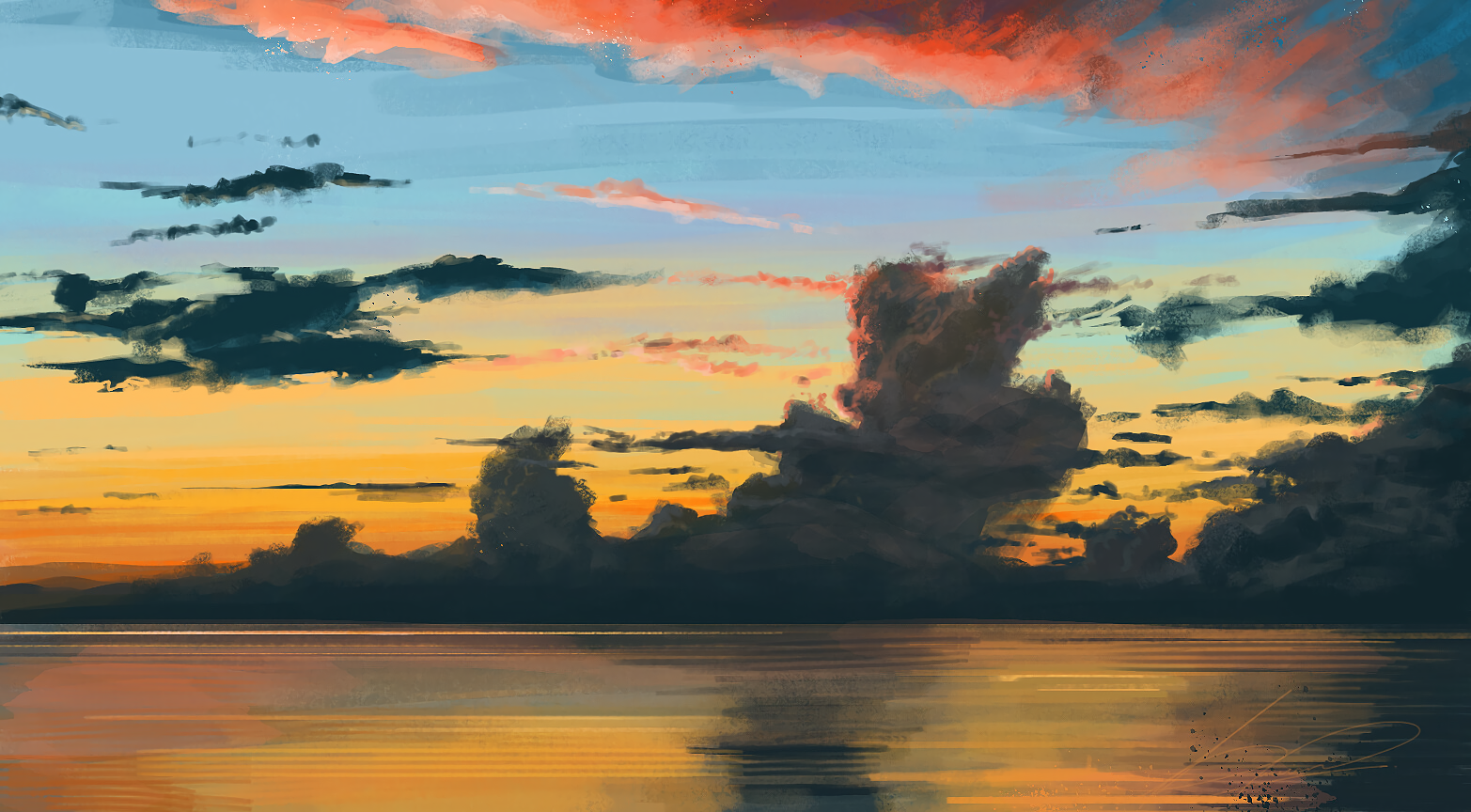 Sky Clouds Sea Artwork Digital Art Illustration Luciano Neves 1565x864
