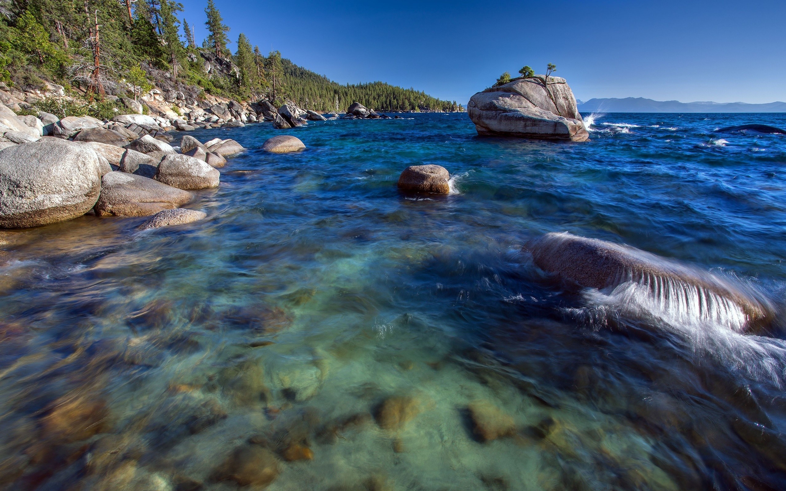 Rock Coast Lake Tahoe Lake Bonsai Landscape 2560x1600