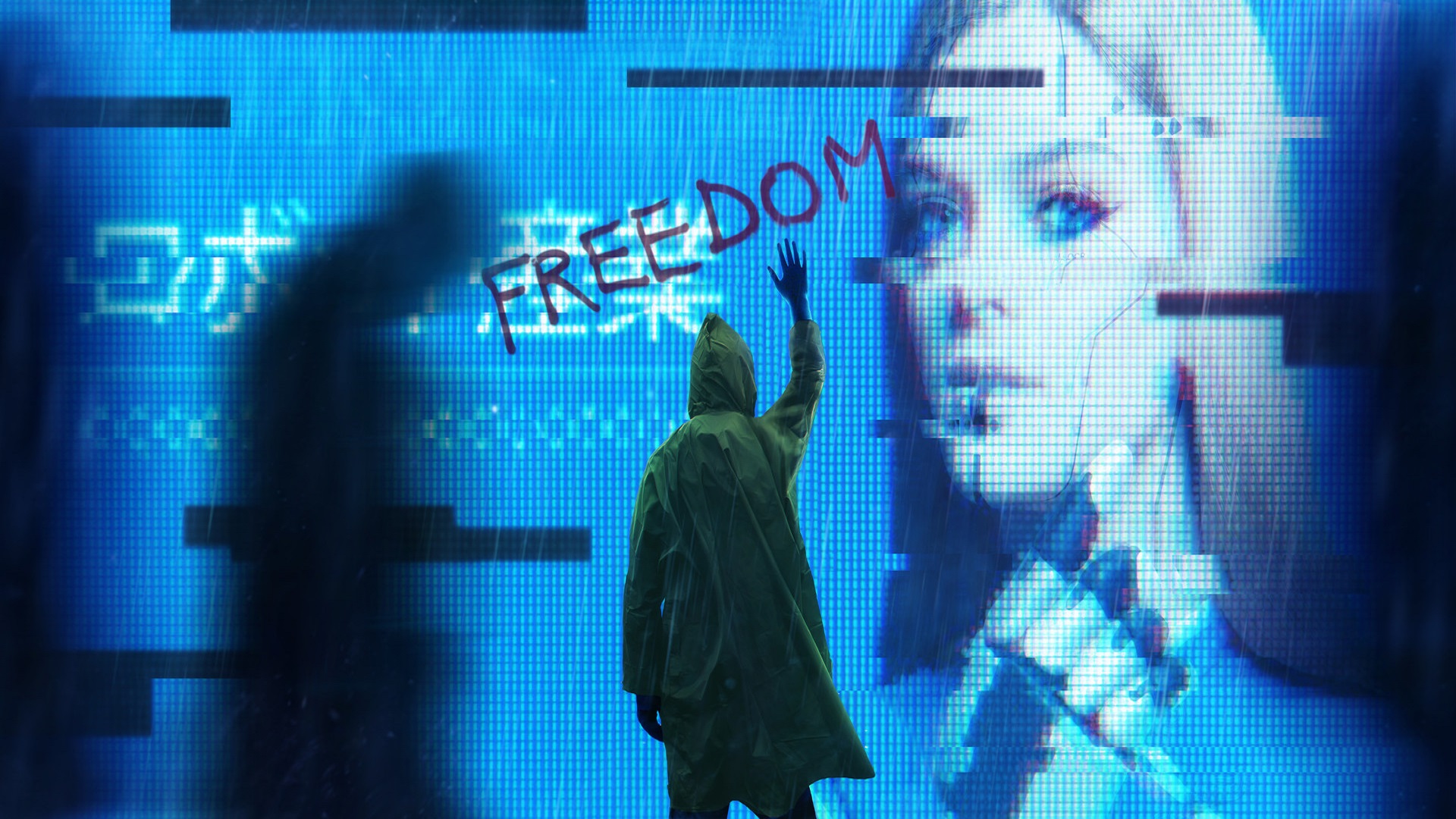Freedom Women Rain Blue Background Blue 1920x1080