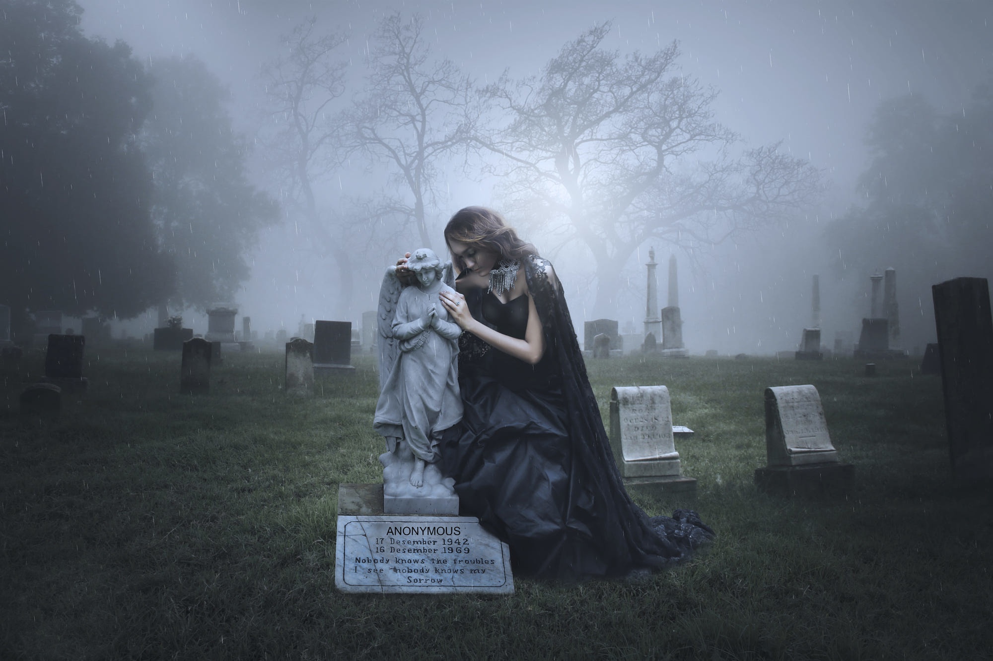 Graveyards Mist Fantasy Girl Grave Angel 2000x1333