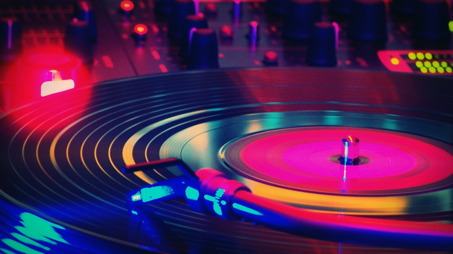 Record Players Vinyl Lights Music Colorful Macro 1920x1080