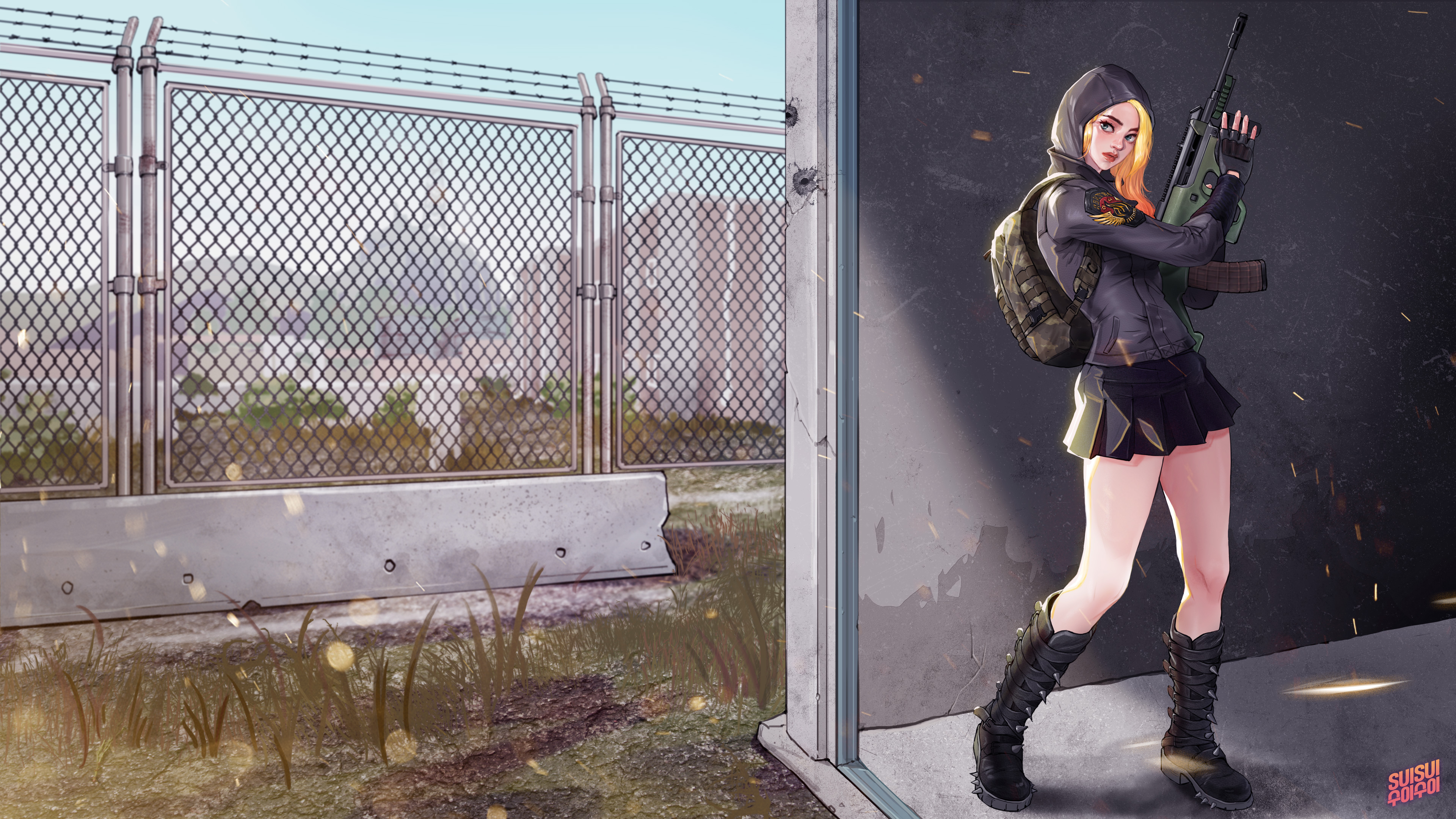 Digital Art Artwork Women Blonde PUBG Hoods Gun Video Games 3840x2160