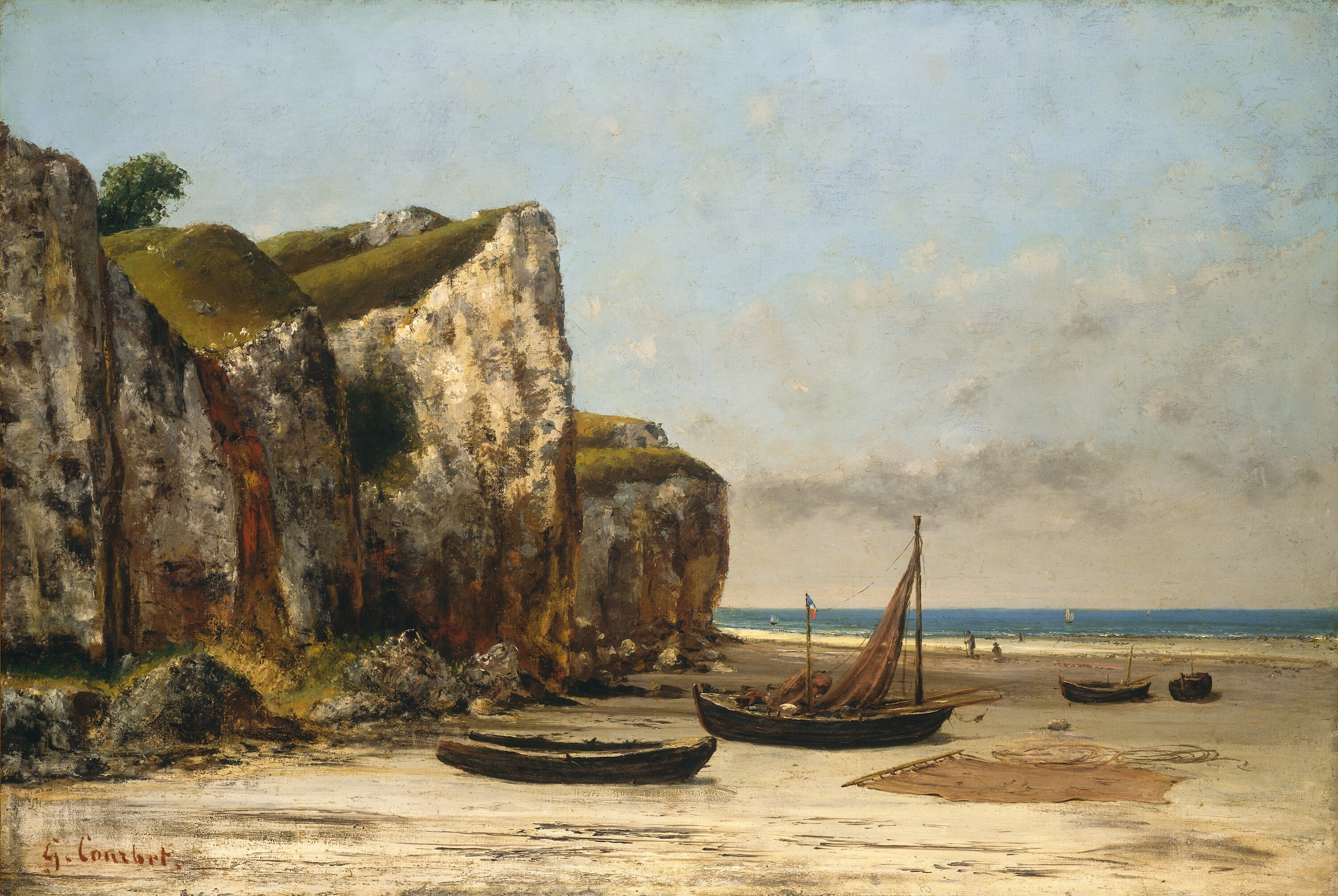 Gustave Courbet Classic Art Painting Cliff Beach Artwork Boat 3000x2009