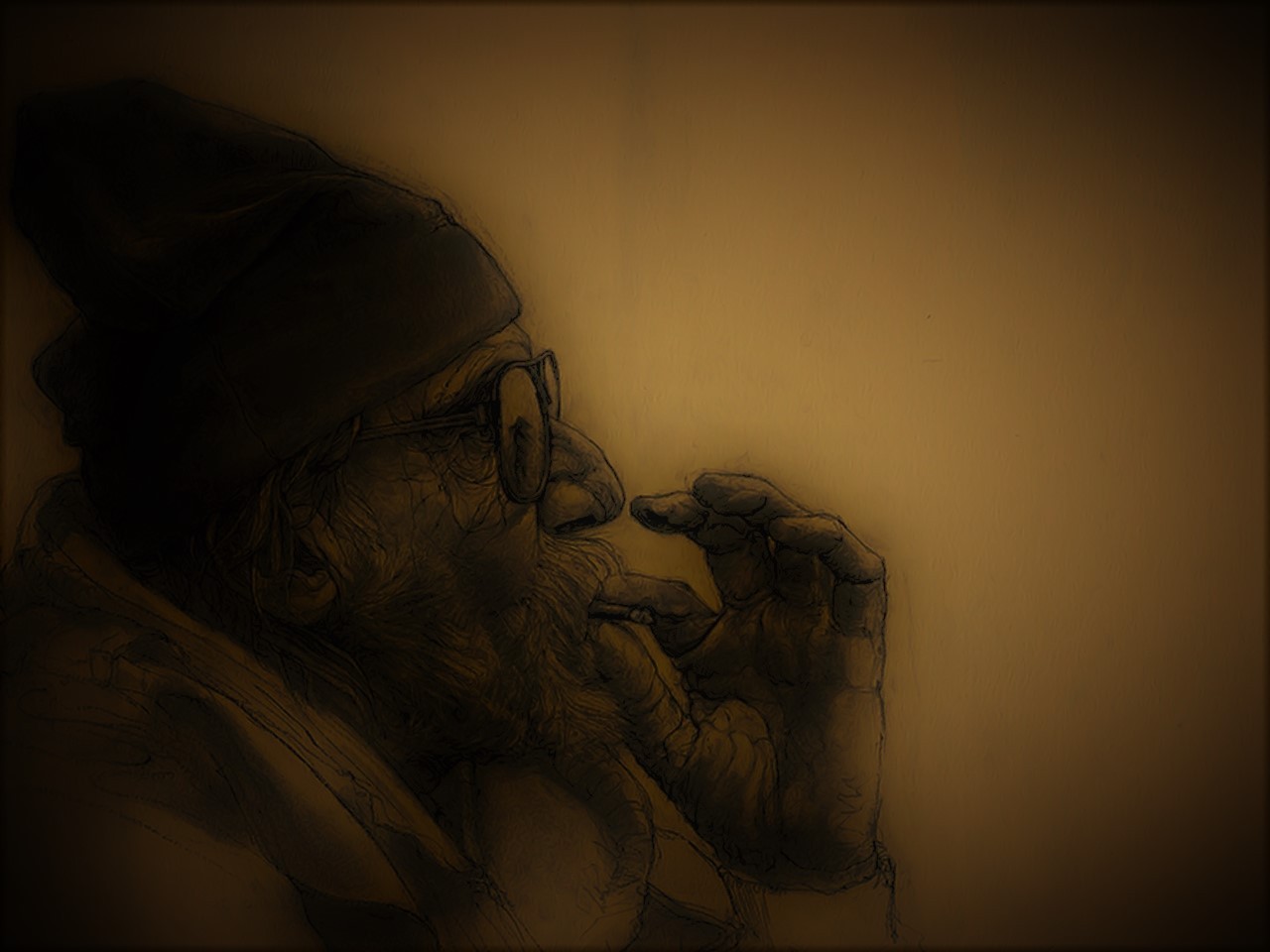 Smoking Old People Dark Artwork 1280x960