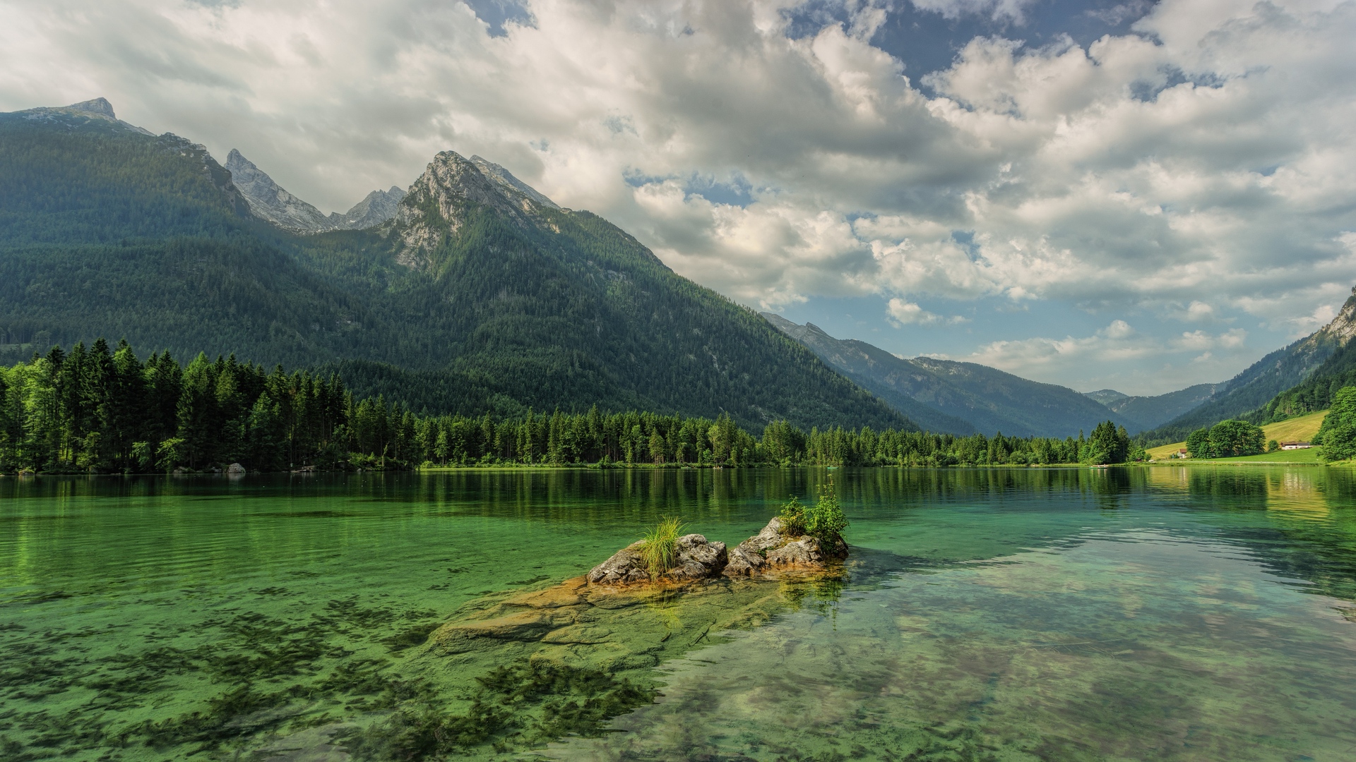 Mountains Lake Green Hintersee Austria 1920x1080