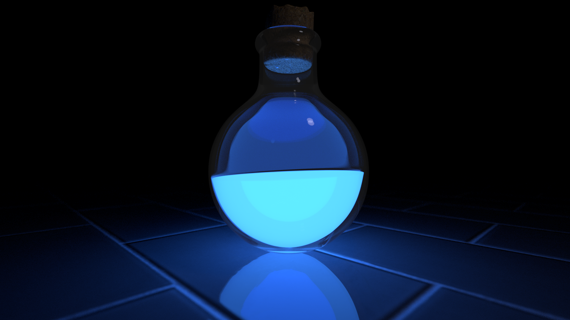Dark Potions Tiles Blue Light Glowing Fluid Glass Digital Art Blue Abstract Cyan 1920x1080