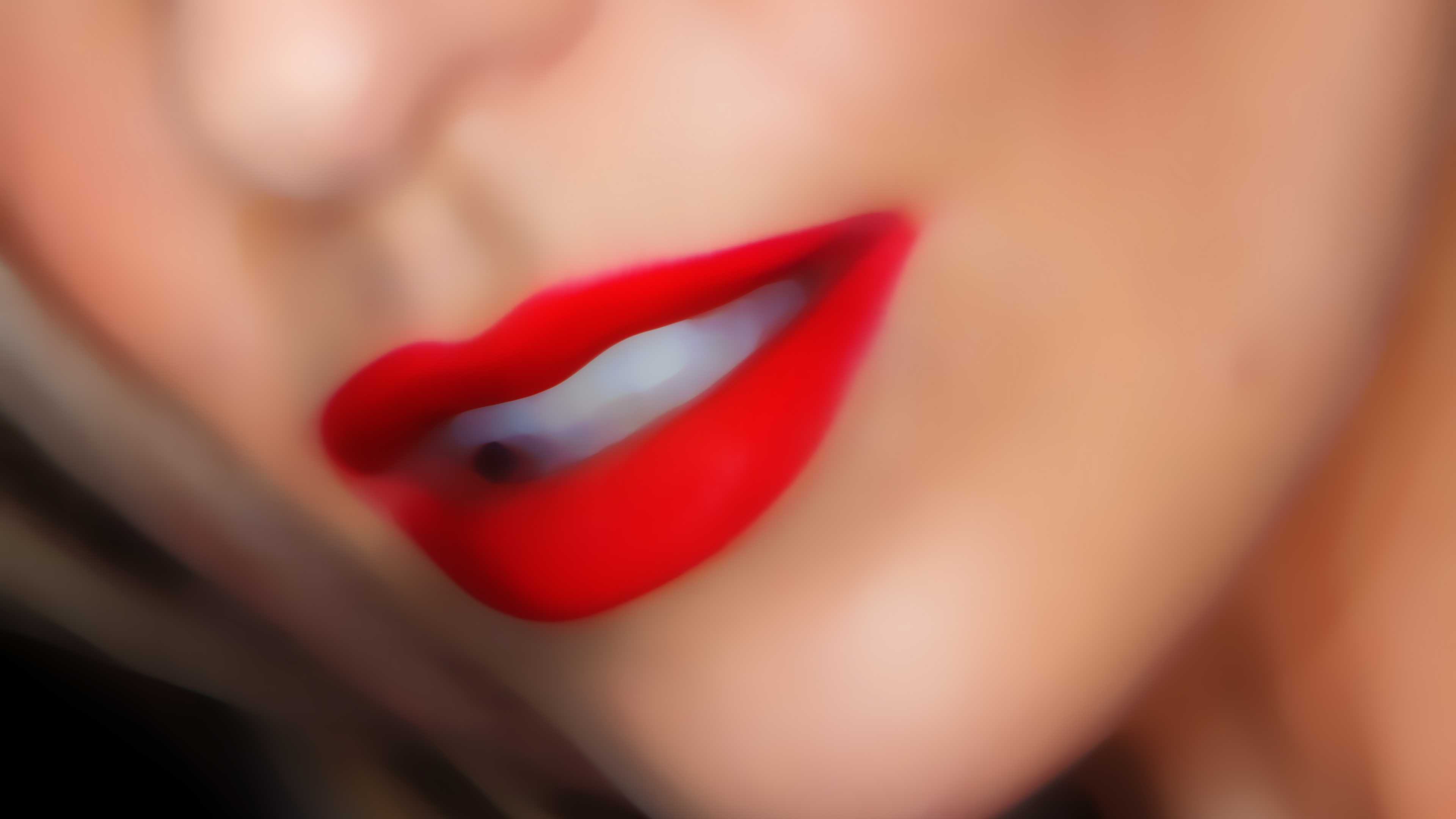 Women Red Lipstick Skin Teeth Necks Nose Face 3840x2160