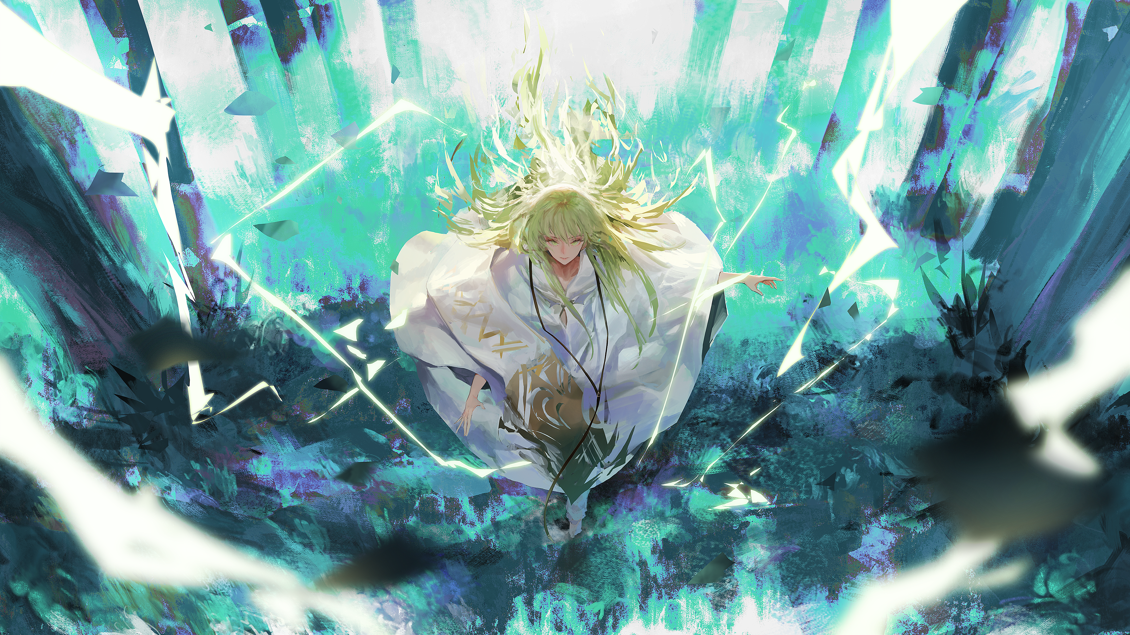 Anime Green Hair White Clothing Enkidu FGO 3840x2160