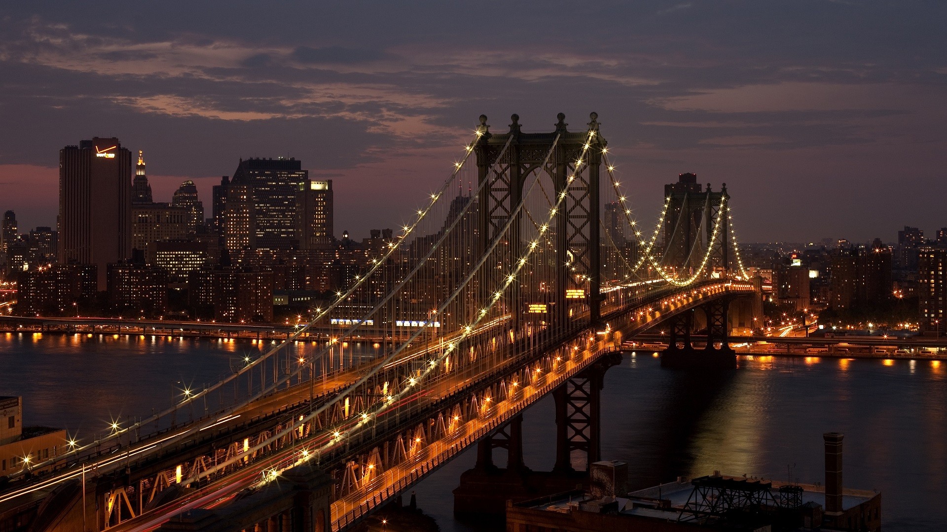 City USA New York City Bridge Night Manhattan Bridge 1920x1080