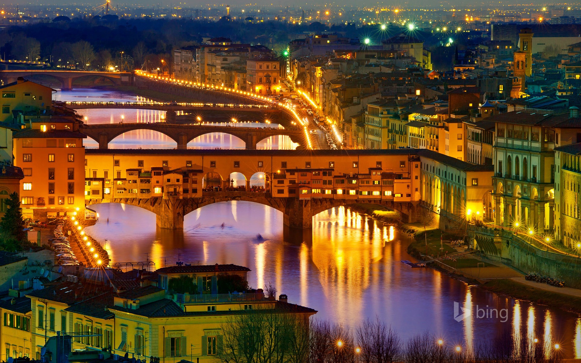 City Florence Italy Bridge River Lights Cityscape 1920x1200