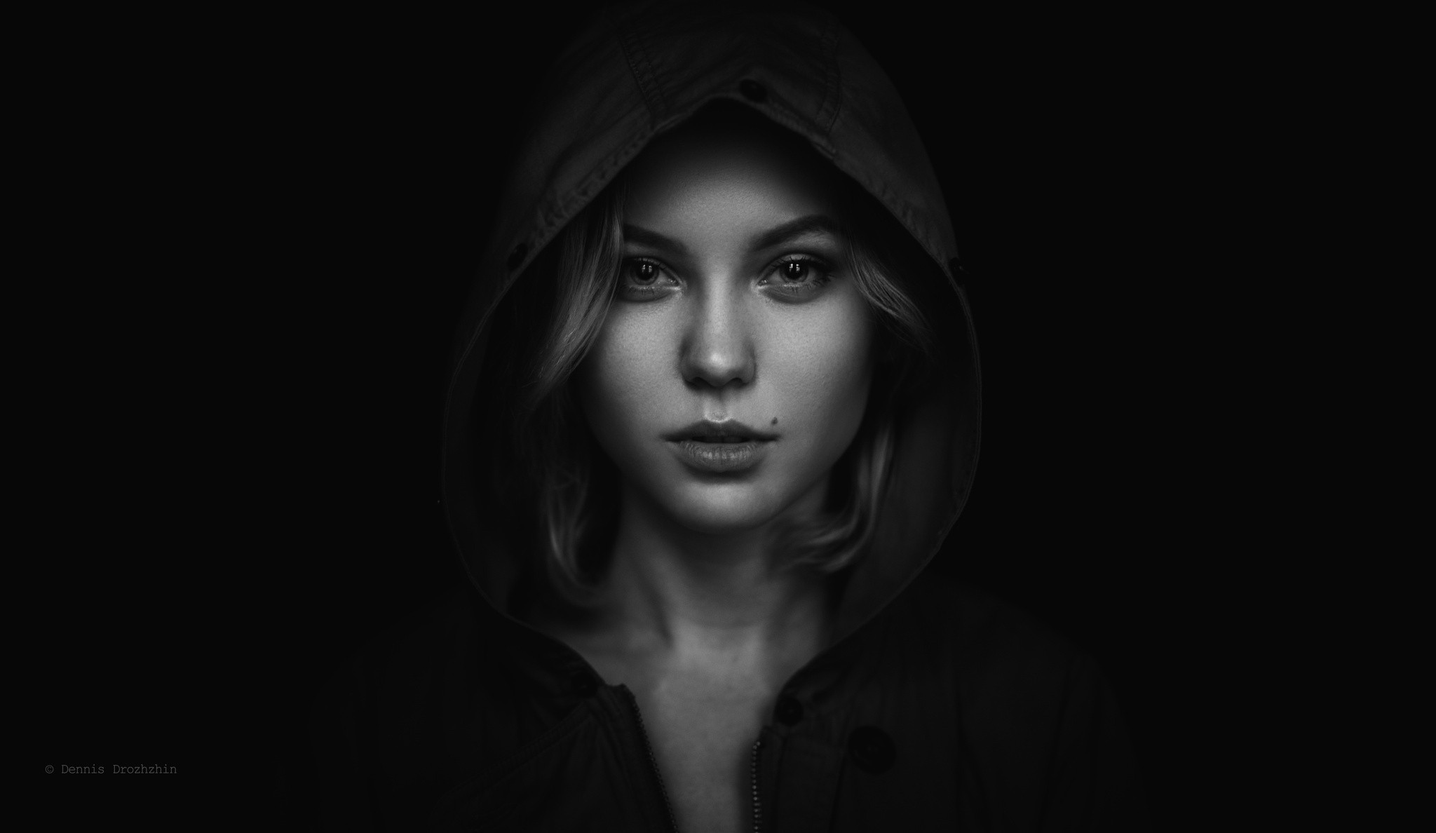 Women Hoods Monochrome Face Portrait Dennis Drozhzhin Anzhelika Shamova 2048x1188
