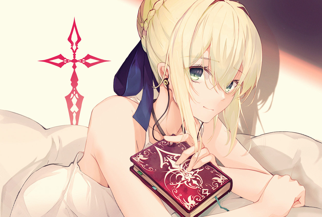 Fate Series Fate Stay Night Anime Girls Blond Hair White Dress White Bed Sheets Saber Arturia Pendra 1320x888