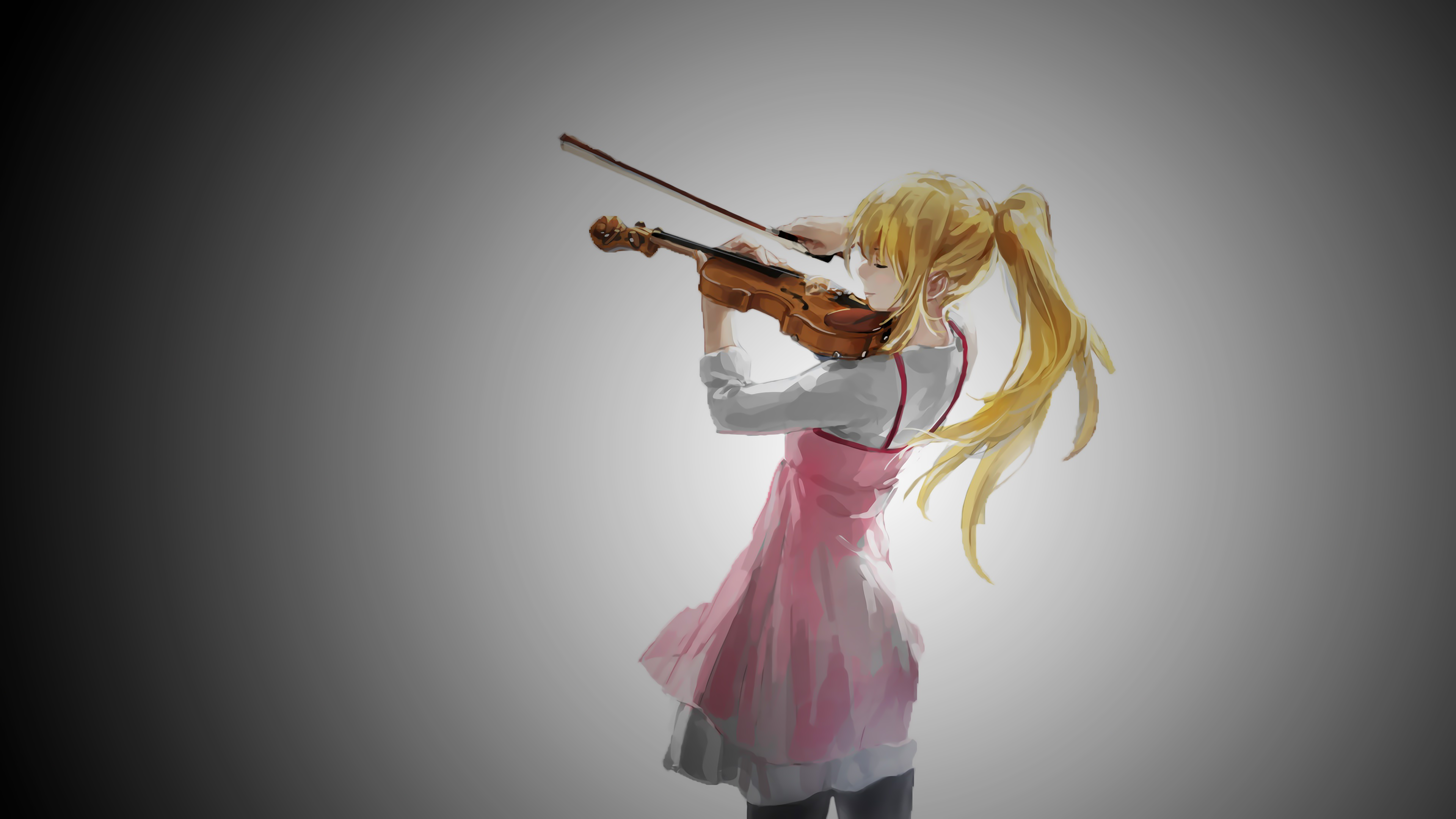 Shigatsu Wa Kimi No Uso Miyazono Kaori Anime Girls Violin Simple Background Blonde Musical Instrumen 3840x2160