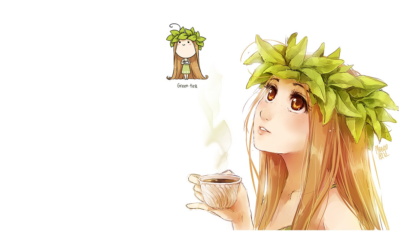 Anime Girls Anthropomorphism Tea 1366x768