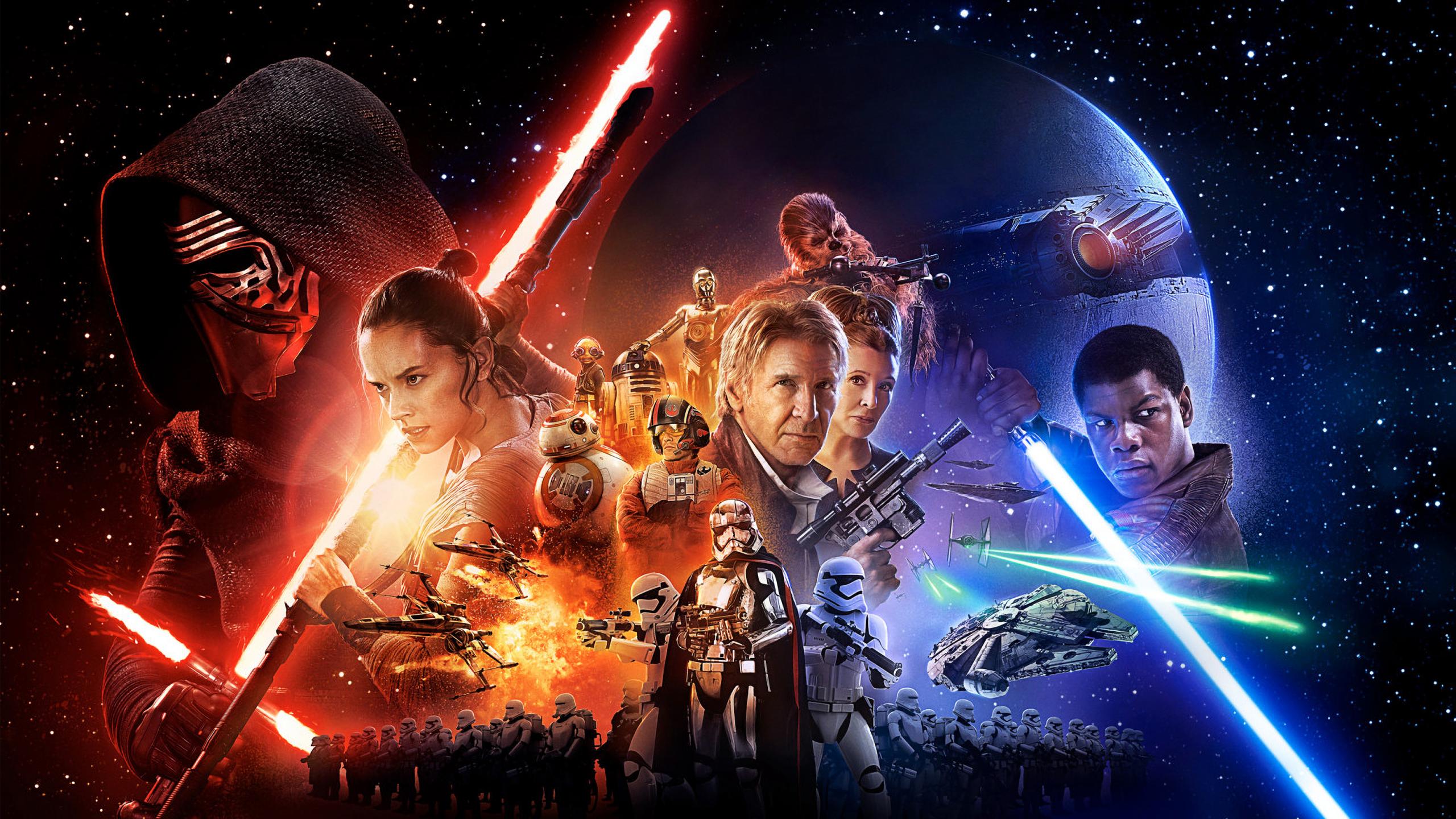 Star Wars Episode Vii The Force Awakens Kylo Ren Han Solo Rey Star Wars Chewbacca R2 D2 Millennium F 2560x1440