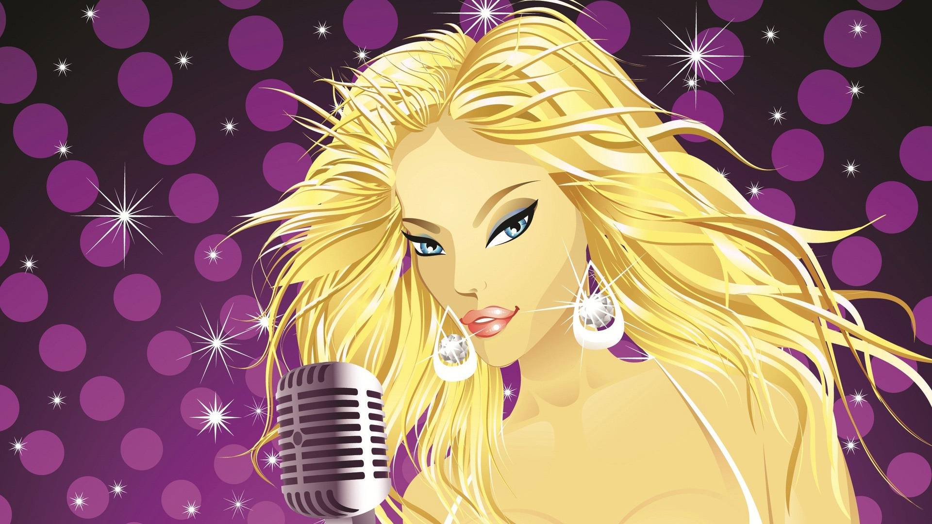 Women Blonde Microphone Singer Vector Graphics 1920x1080